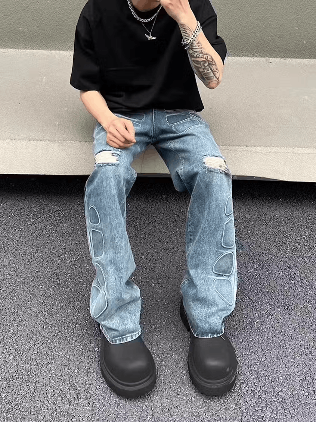 Japanese Brand × Jean High street hip hop washed baggy wide leg jeans Size US 30 / EU 46 - 5 Thumbnail