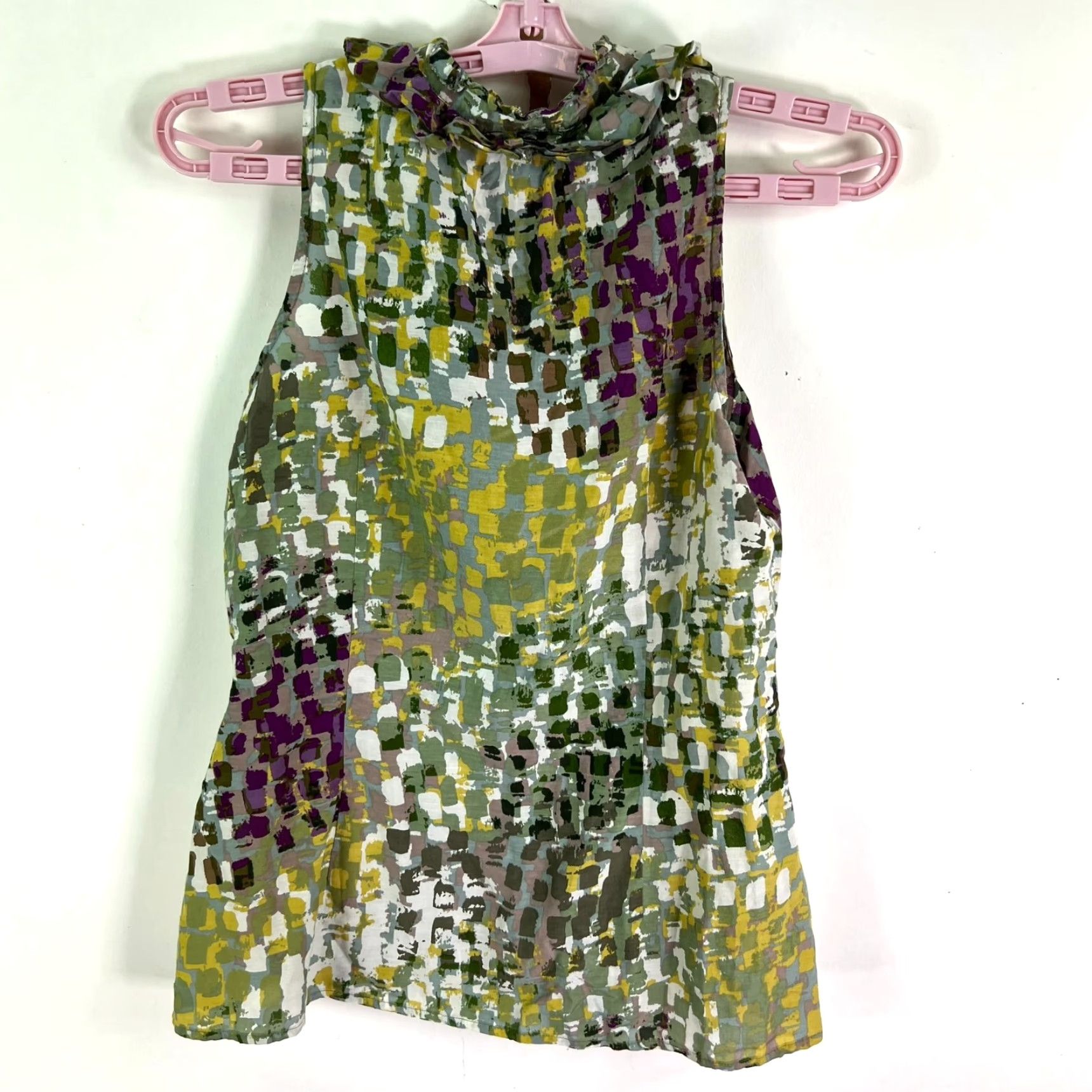 Vintage Ann Taylor Silk Blend Geometric Ruffled Button-Up Blouse Womens Size 4 Green Size S / US 4 / IT 40 - 6 Thumbnail