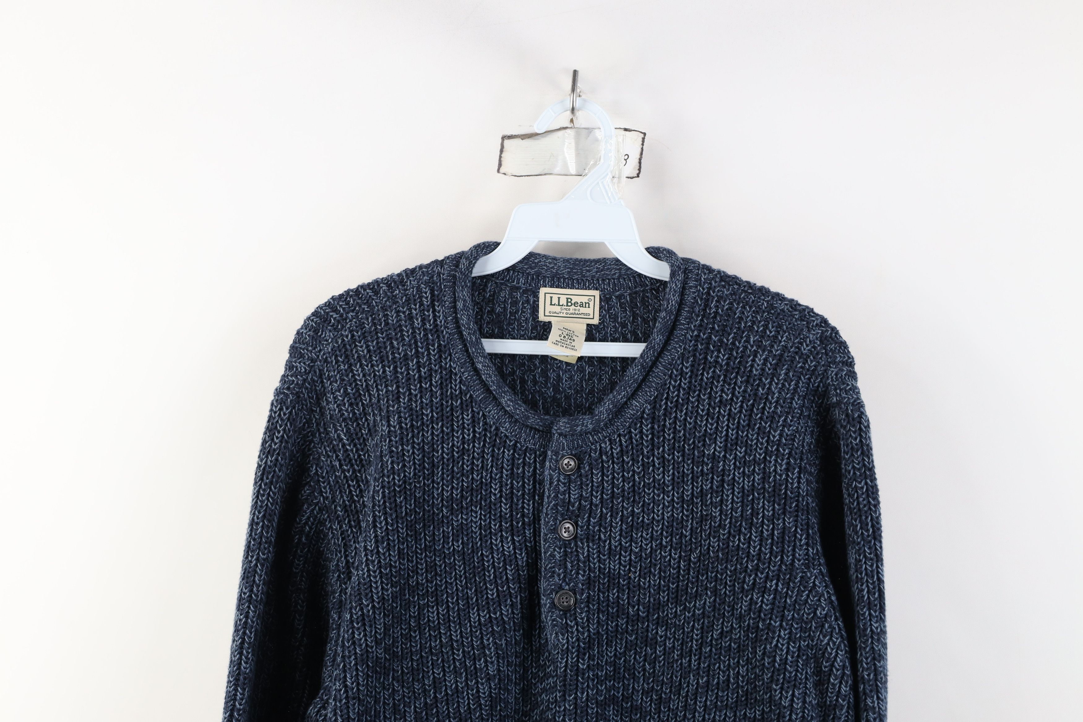 L.L. Bean Vintage 90s LL Bean Ribbed Knit Henley Sweater Blue Cotton Size US L / EU 52-54 / 3 - 2 Thumbnail