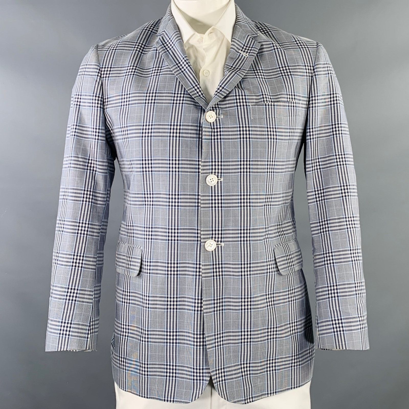 Brooks Brothers Black Fleece BLACK FLEECE Size 42 Navy White Plaid Cotton Silk Sport Coat Size 42R - 1 Thumbnail