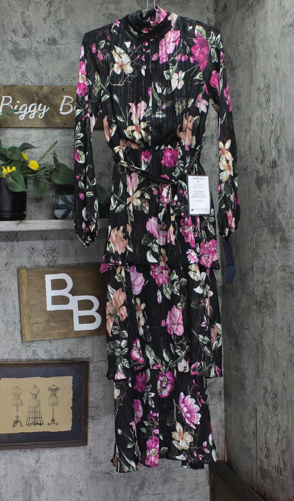 Other Rachel By Rachel Roy Midi Belted Tiered Dress Black Multi 2 Size XS / US 0-2 / IT 36-38 - 1 Thumbnail