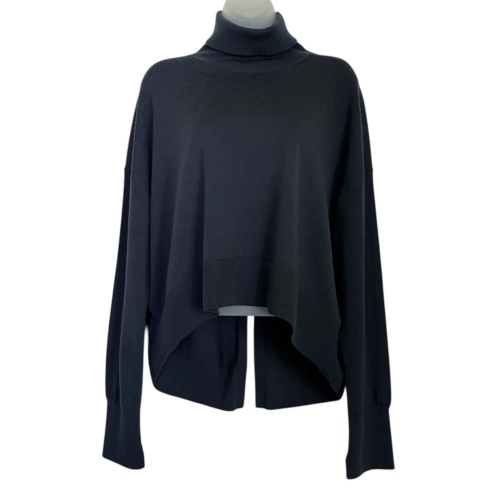 Allsaints Allsaints Navy Blue Wool Neo Turtleneck High-Low Sweater Size L / US 10 / IT 46 - 1 Thumbnail