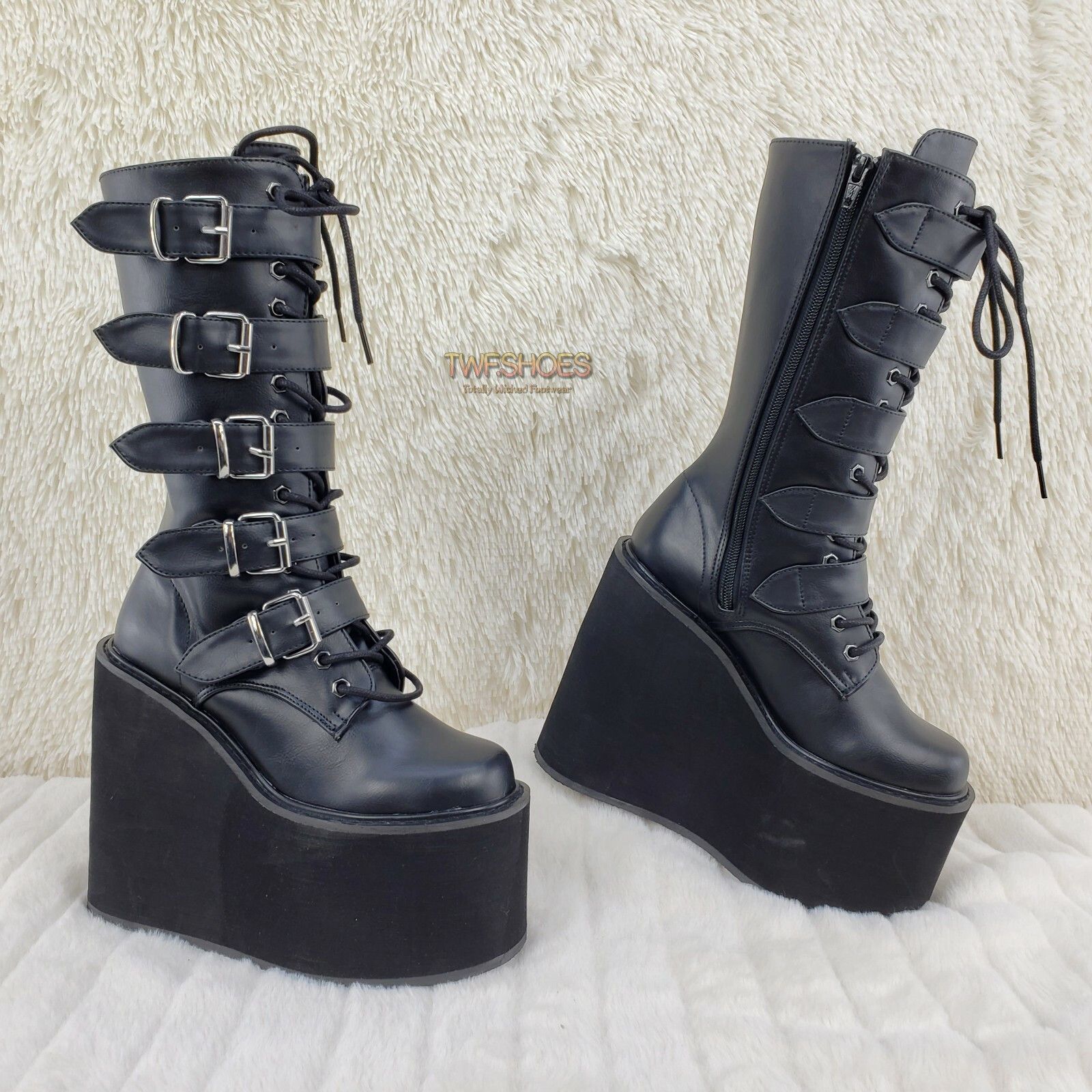 Demonia Cult DEMONIA Swing 220 Black Matte Multi Buckle Goth Mid-Calf Boo Size US 11 / IT 41 - 1 Thumbnail
