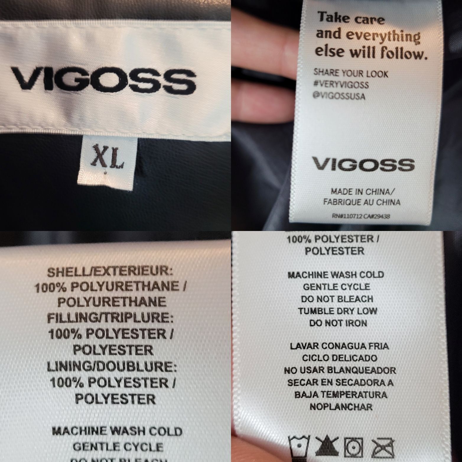 Designer Vigoss Sz XL Hooded Black Vegan Faux Leather Quilted Puffer Size XL / US 12-14 / IT 48-50 - 3 Thumbnail