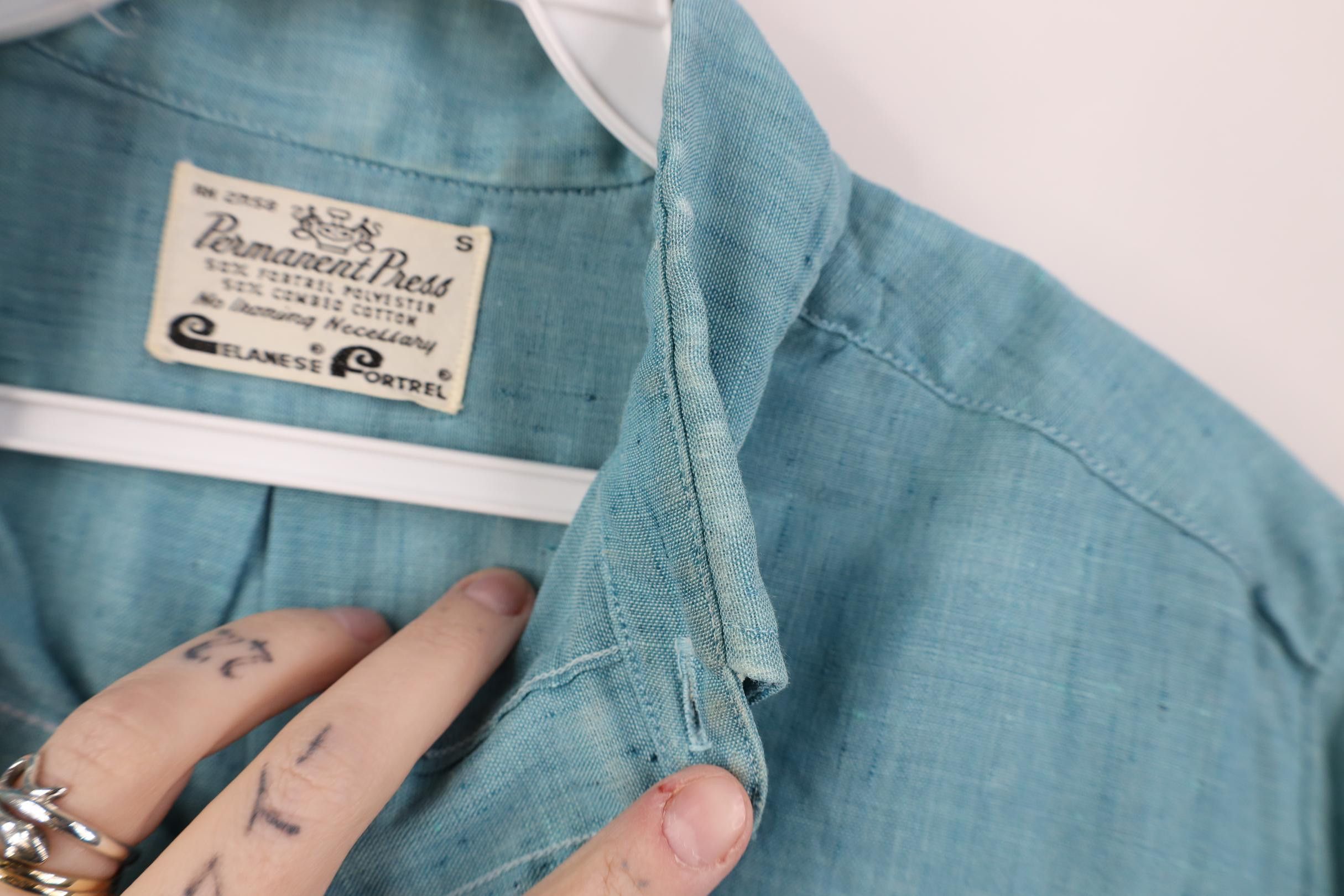 Vintage Vintage 60s 70s Rockabilly Fleck Knit Button Down Shirt Blue Size US S / EU 44-46 / 1 - 8 Thumbnail
