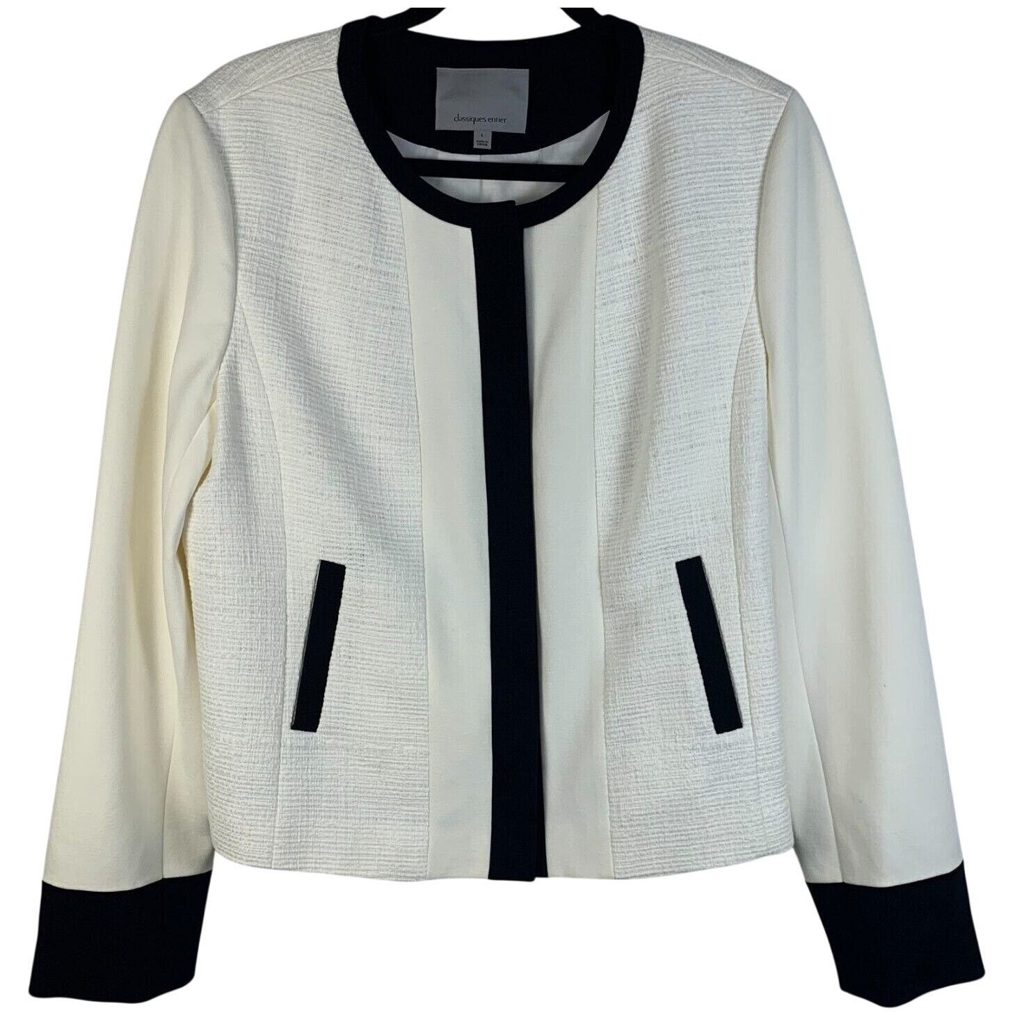 Other Classiques Entier Women’s Jacket Large White with Black Trim Size L / US 10 / IT 46 - 1 Thumbnail