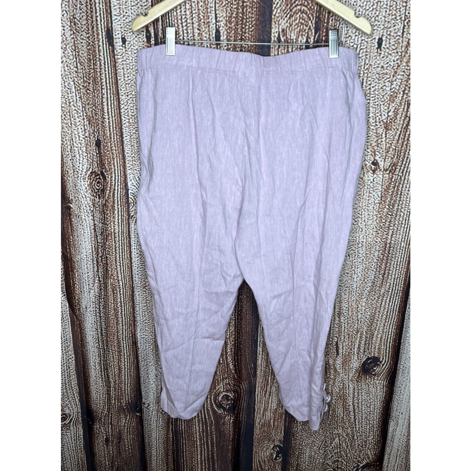 J. Jill VINTAGE J. Jill Linen Stretch Cropped Capri Pants Womens L Pink Button Hem Side Zip Size 36" / US 14 / IT 50 - 4 Thumbnail
