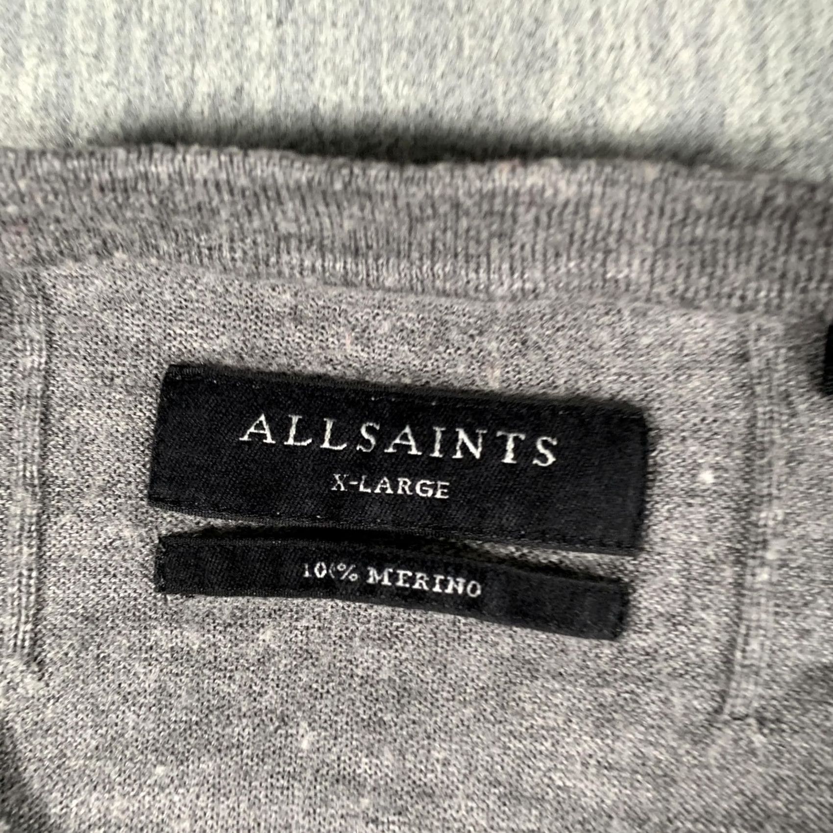 Allsaints VINTAGE? AllSaints Sweater Mens XL Gray 100% Merino Wool Crewneck Logo Knit Lightweight Ribbed Cuffs Hem Neckline Mens Size US XL / EU 56 / 4 - 5 Thumbnail