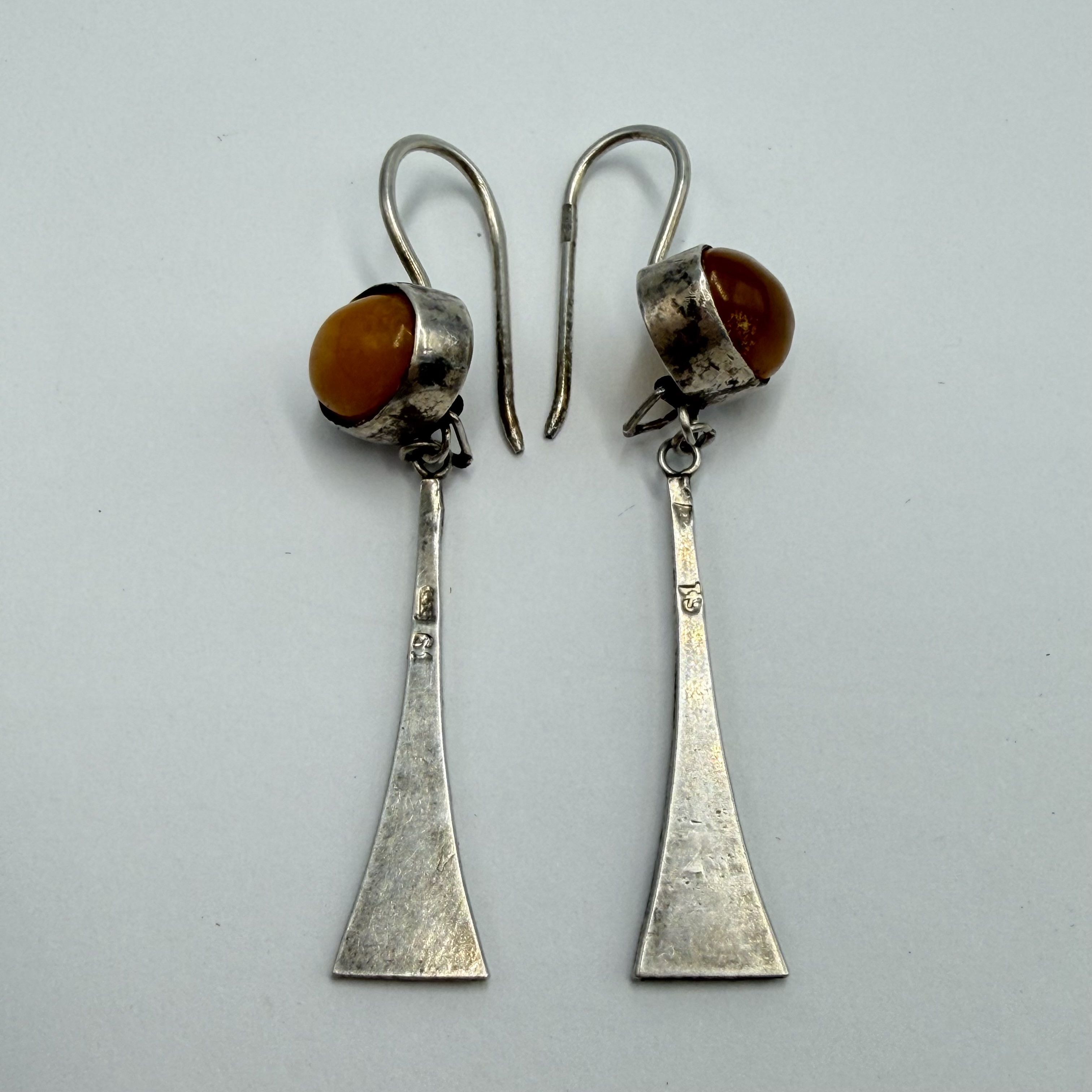 Vintage Vintage Modernist Baltic Amber Drop Earrings 875 Silver Size ONE SIZE - 3 Thumbnail