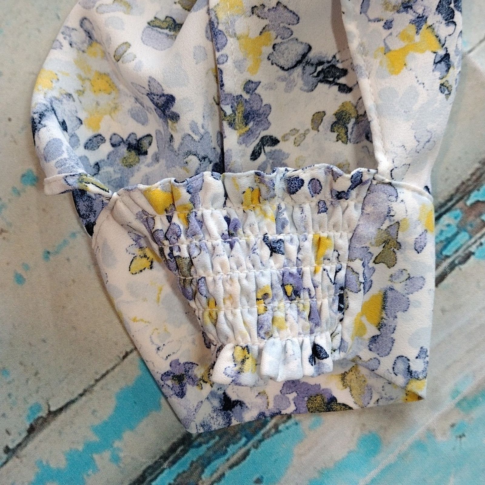 DKNY DKNY Blue Yellow White Floral Flowy Long Sleeve Blouse Size XL / US 12-14 / IT 48-50 - 9 Thumbnail