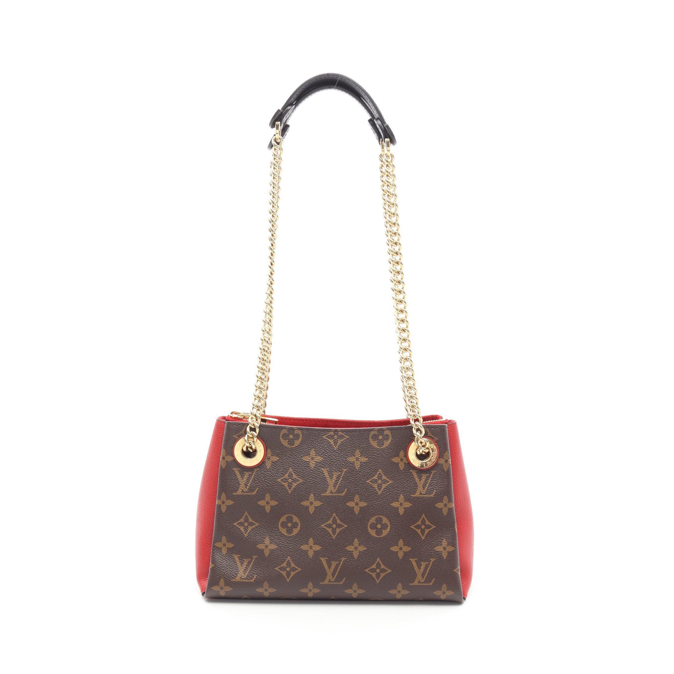 Louis Vuitton Surenne Bb Monogram Cerise Chain Shoulder Bag Leather Brown Red, Women's