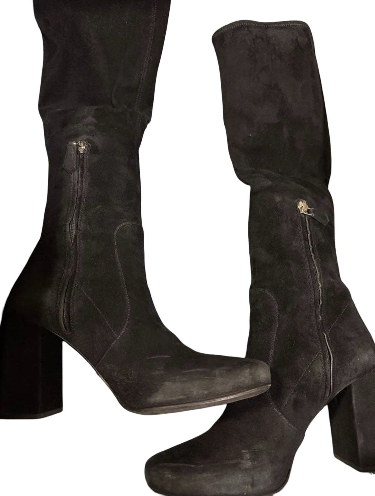 Prada PRADA Archival Calf Suede Block Heel Long Boots Size US 7 / IT 37 - 4 Thumbnail