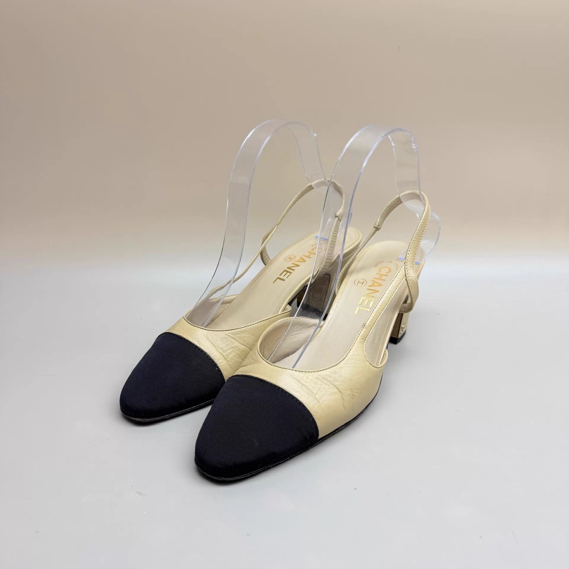 Chanel CHANEL Slingback Pumps Milk Tea 37.5 99 New Size US 7 / IT 37 - 1 Thumbnail