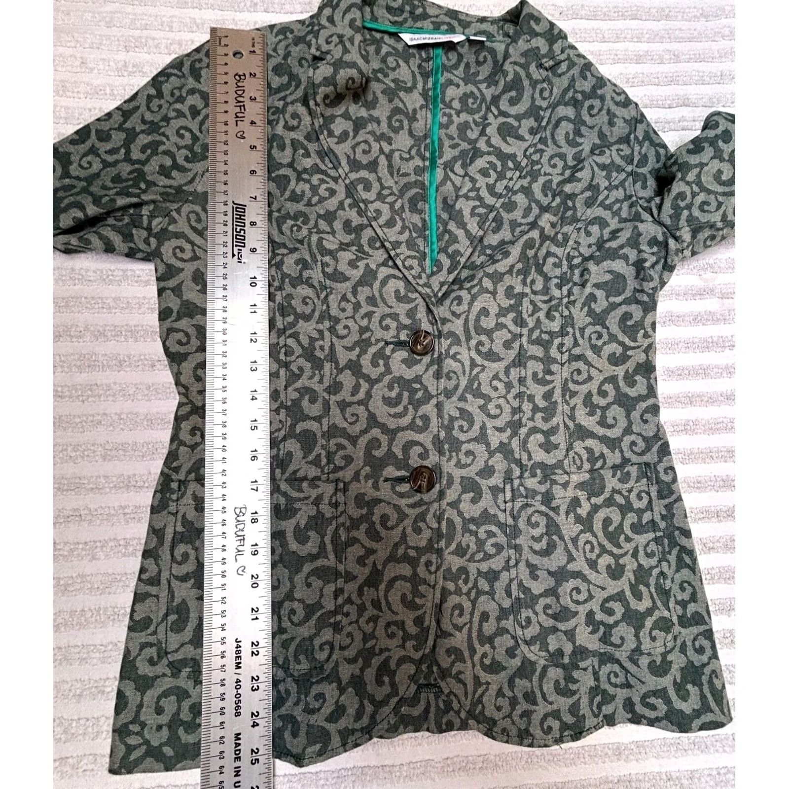Isaac Mizrahi Isaac Mizrahi Live Blazer Jacket Single-Breasted Damask Green Size 8 Women’s Short Sleeve Button Front Workwear Shirt 8 Mens? Size M / US 6-8 / IT 42-44 - 7 Thumbnail