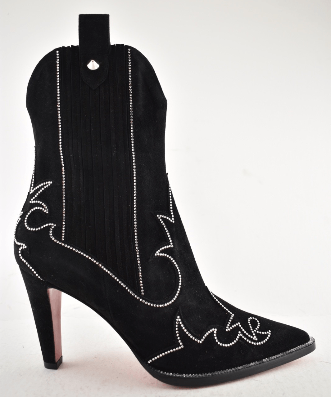 Christian Louboutin Santigag Strass 85 Black Suede Western Ankle Heel Boot 39 Size US 9 / IT 39 - 2 Thumbnail