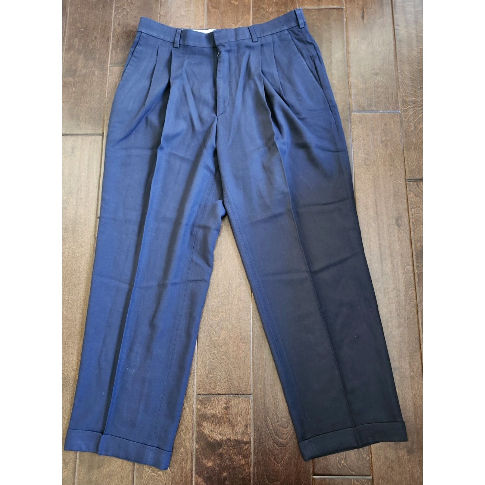 Savane Savane Dress Pants Navy Blue W34 L29 Men's Regular Polyester Wool Zip Button Business Formal Wedding Shirt/Pants? Size US 34 / EU 50 - 2 Thumbnail