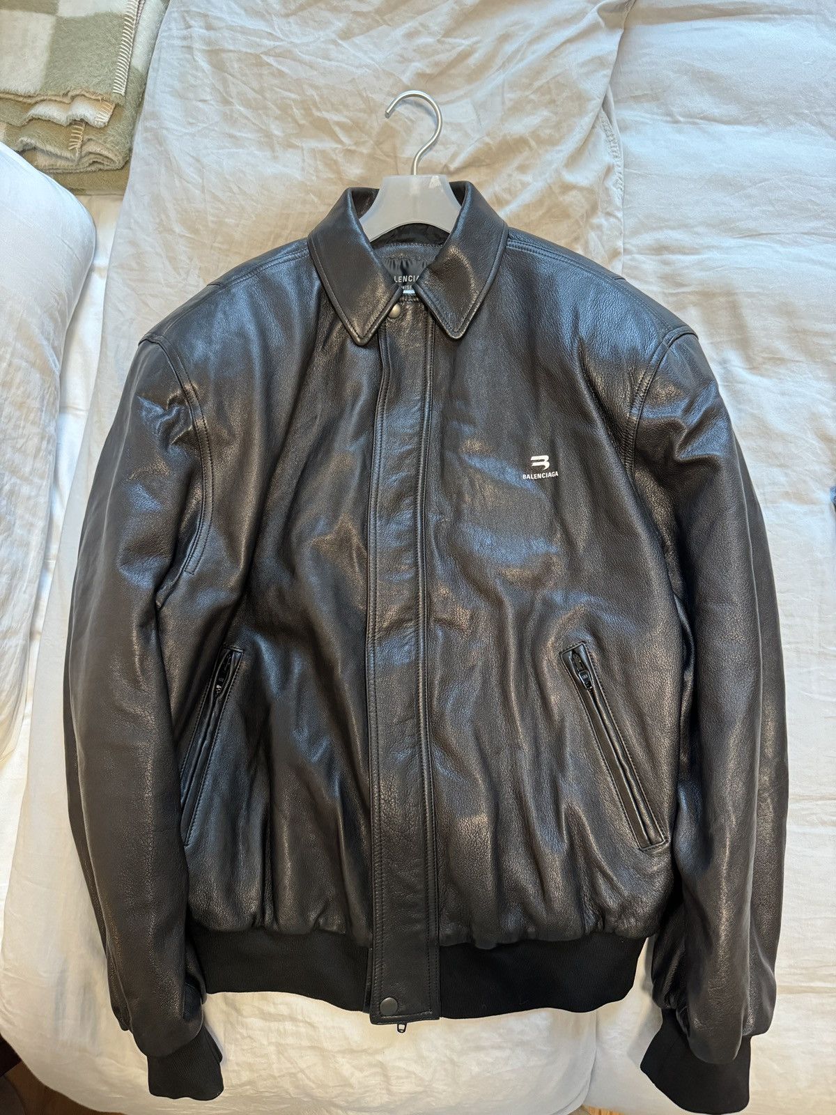 image of Balenciaga 2022 Taxi Leather Blouson Jacket in Black, Men's (Size Small)