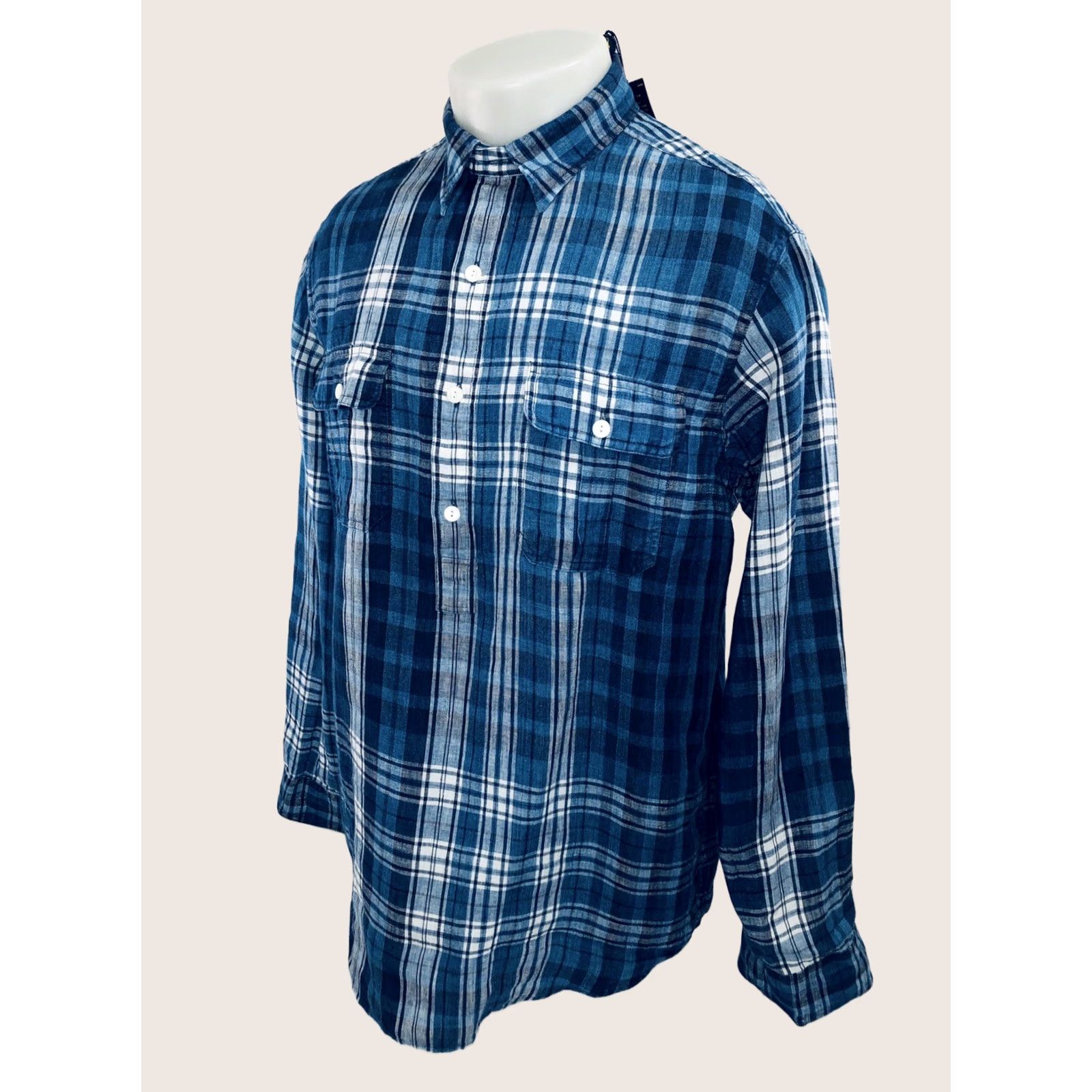 Polo Ralph Lauren POLO RALPH LAUREN - PLAID Shirt - Indigo Linen - Mens L - Blue - Button-Up - Long Sleeve - With Tags Size US L / EU 52-54 / 3 - 1 Thumbnail