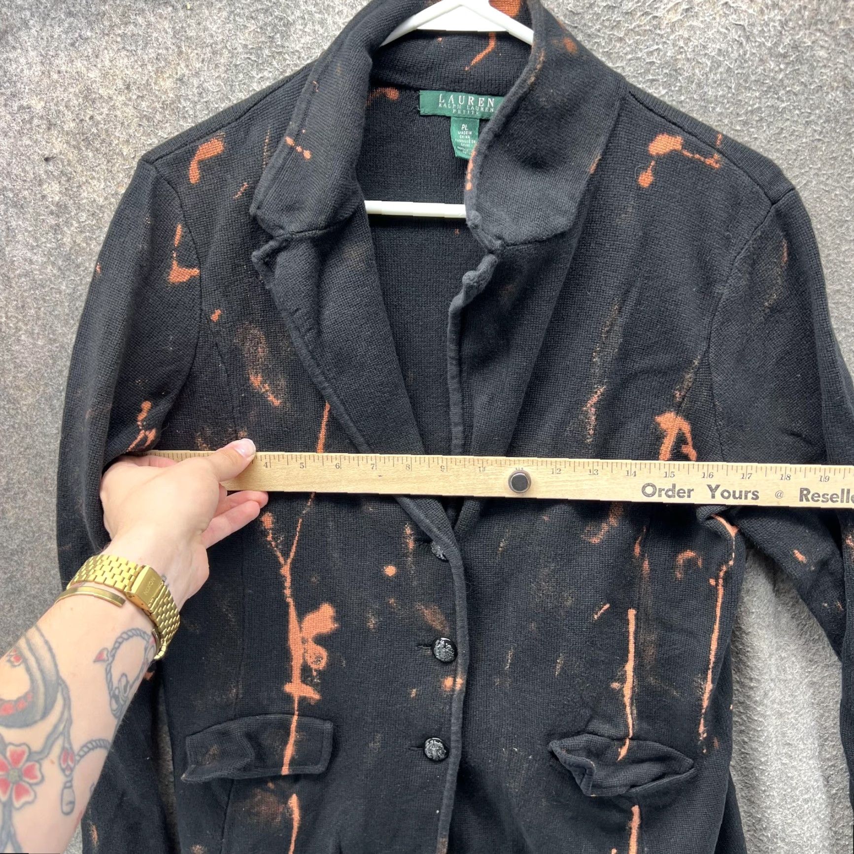 Ralph Lauren VINTAGE Lauren Ralph Lauren Blazer Womens Petite Large Black Knit Bleach Stain Jacket Size L / US 10 / IT 46 - 7 Thumbnail
