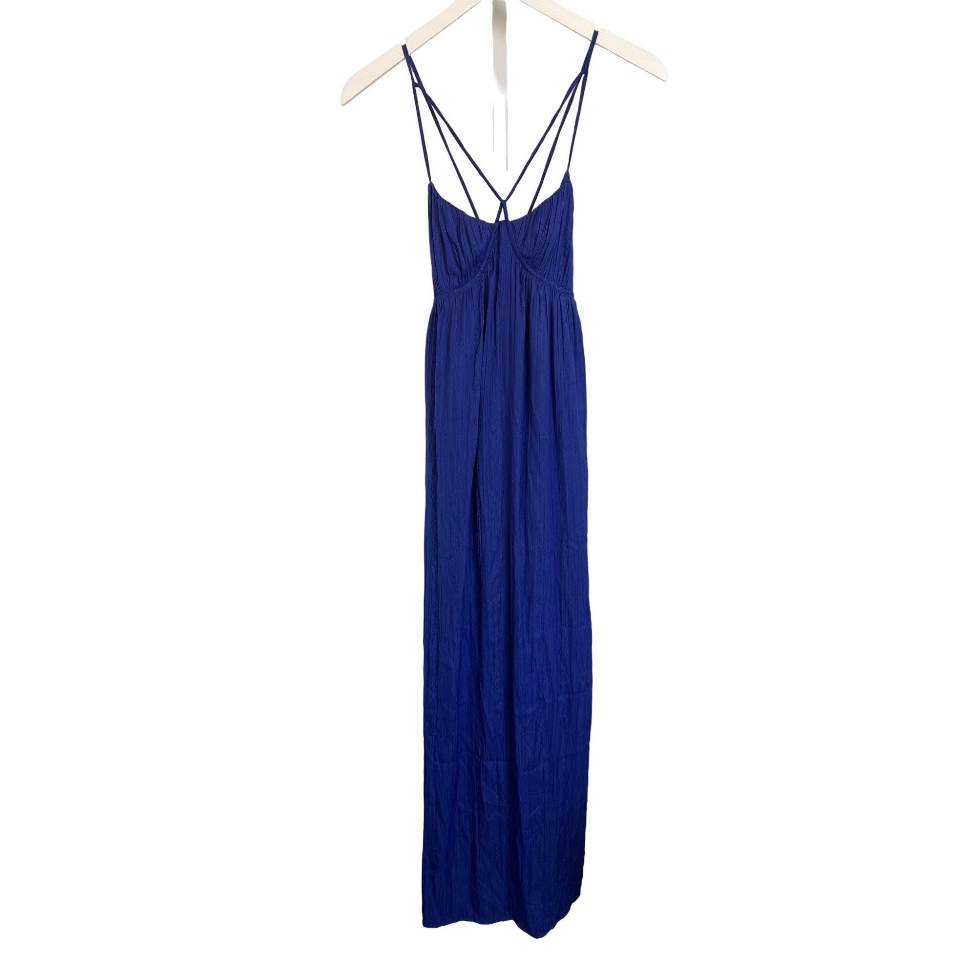 Anthropologie Blue Strappy Halter Slit Maxi Dress