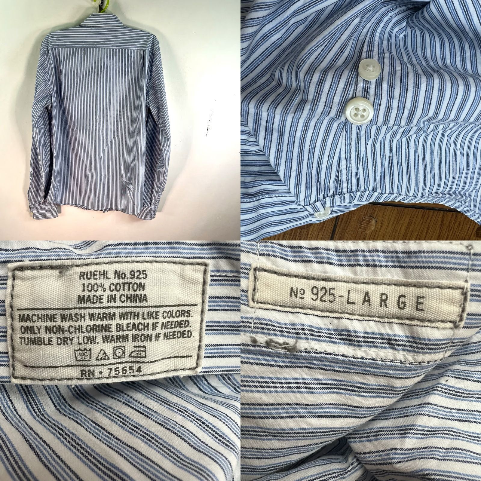 Vintage VINTAGE Ruehl Men's Button-Up Shirt Long Sleeve Casual Office Wear Blue & White Stripes Size L Size US L / EU 52-54 / 3 - 8 Thumbnail