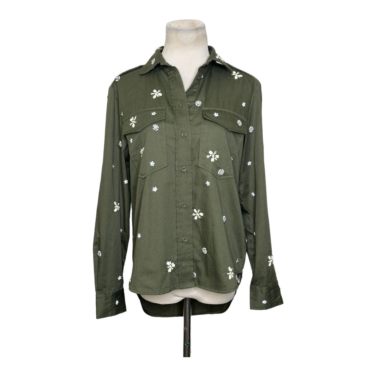 Joie Joie “Hayfa” Military Green Button Front Floral Shirt XS Size XS / US 0-2 / IT 36-38 - 8 Thumbnail