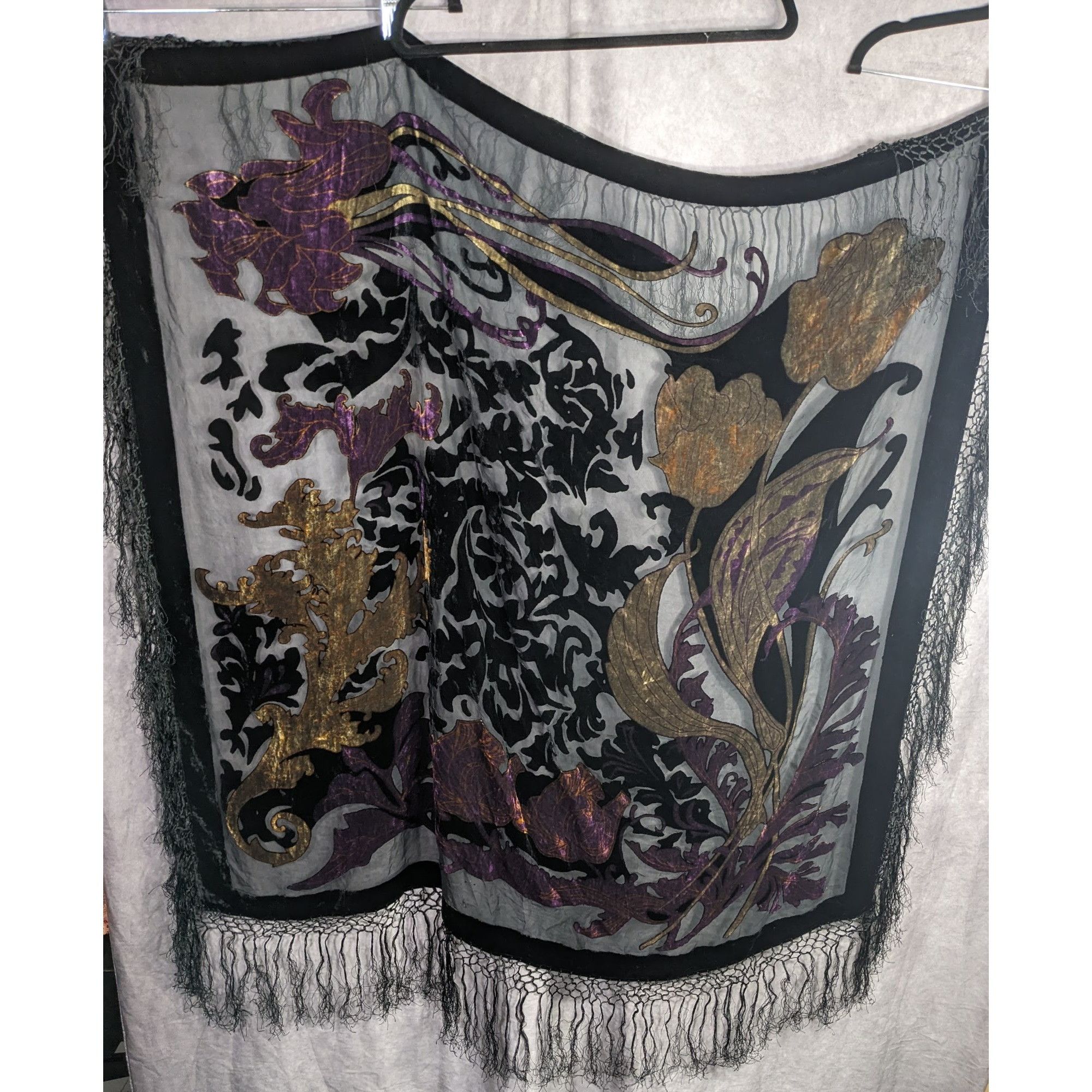 Other Vintage Burnt Velvet Shawl With Gold & Purple Floral Design Size ONE SIZE - 5 Thumbnail