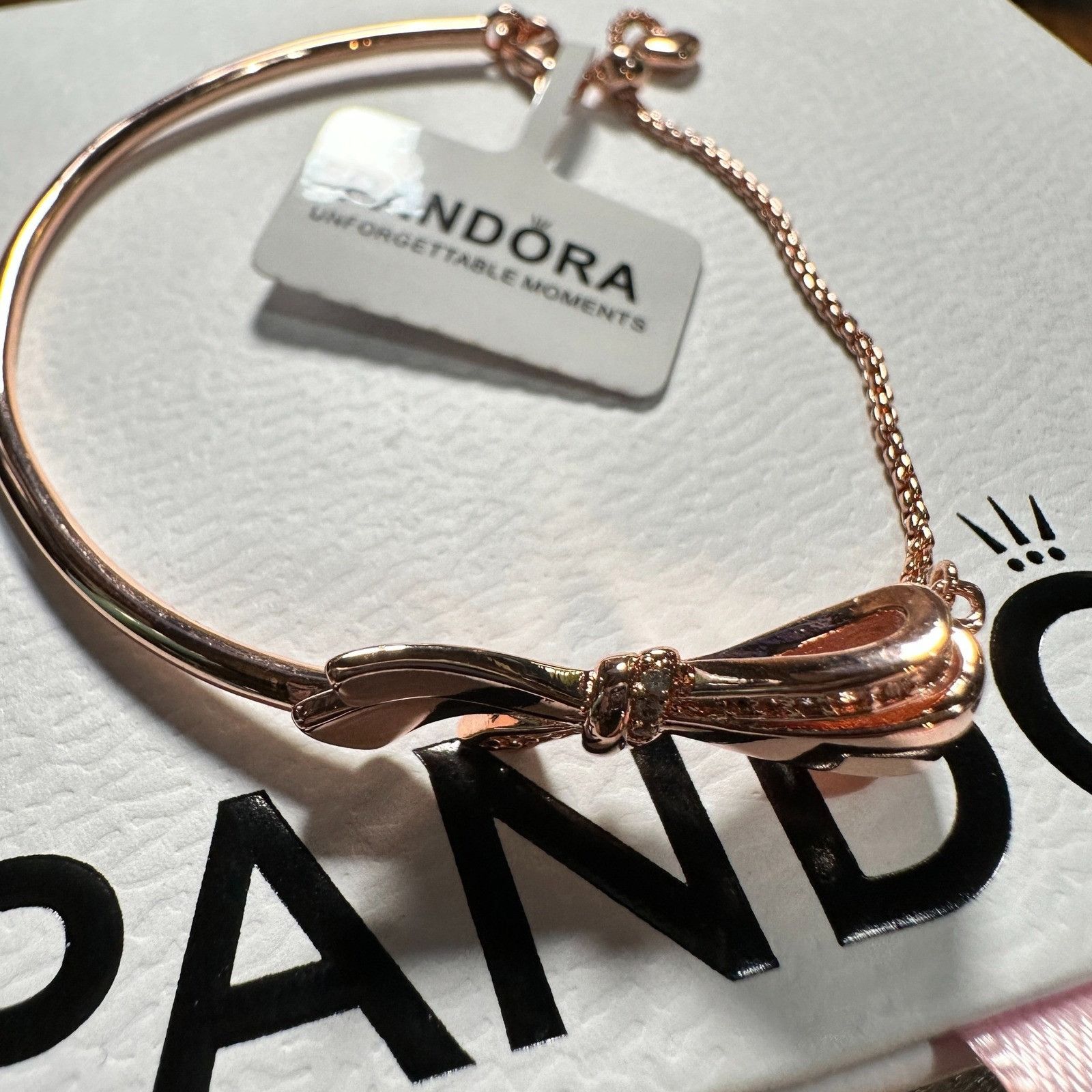 pandora Authentic Pandora Rose Gold Brilliant Bow Bracelet Bangle, S Size ONE SIZE - 7 Thumbnail