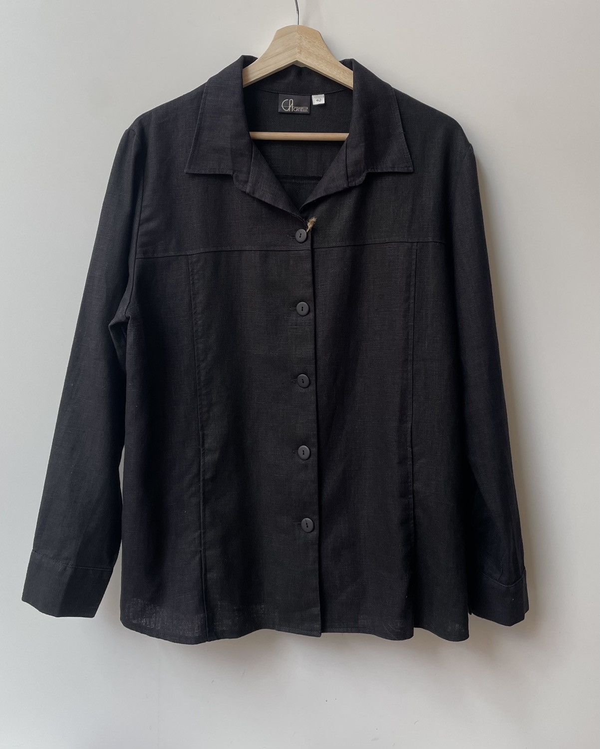 Other Vintage Black Boxy Linen Shirt Size L / US 10 / IT 46 - 2 Thumbnail