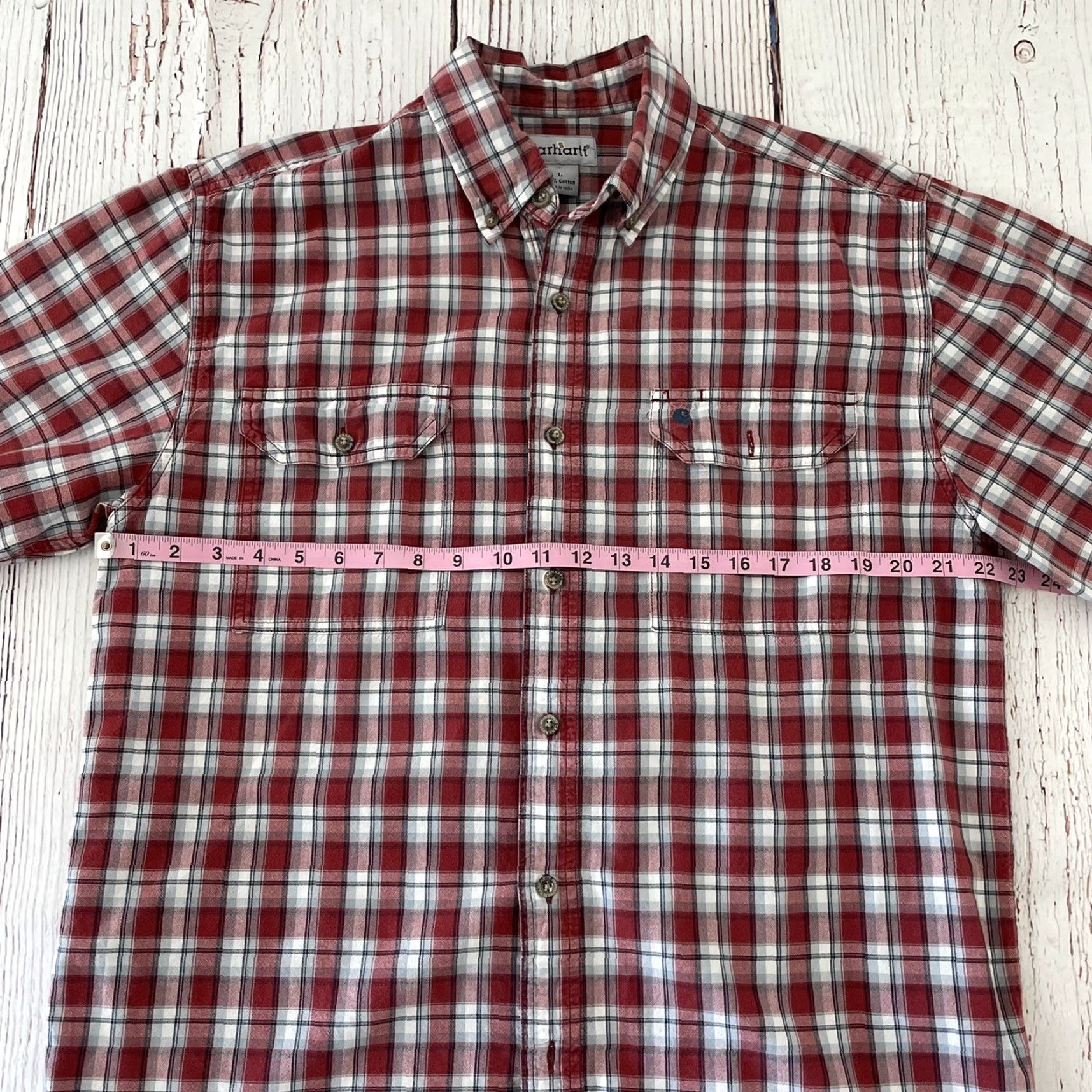 Carhartt Carhartt Shirt Plaid Short Sleeve Button-Up Men Large Red Cotton Size US L / EU 52-54 / 3 - 4 Thumbnail