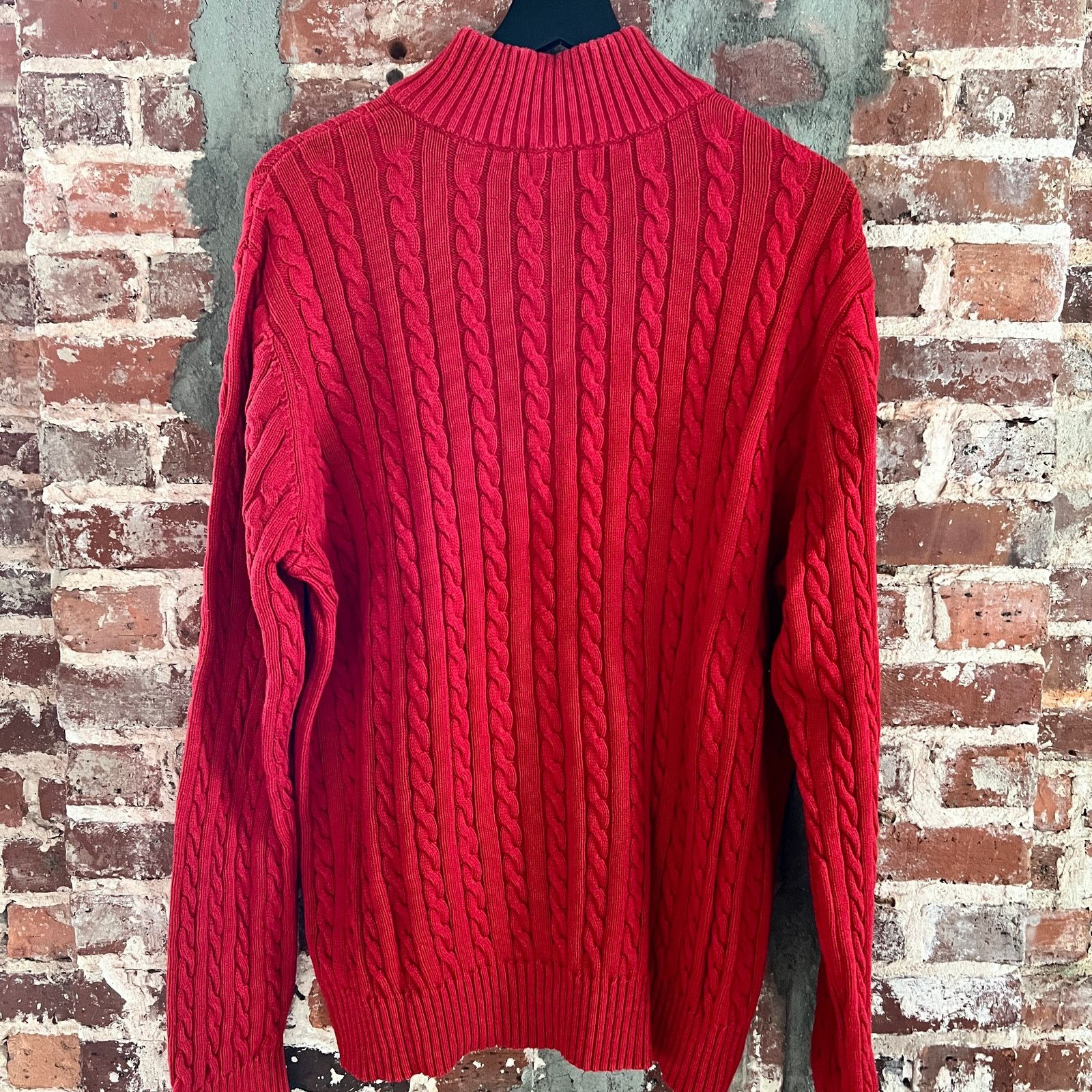 Polo Ralph Lauren Polo Jeans Company Red Quarter Zip Cable Sweater XL 24x28 Size US XL / EU 56 / 4 - 4 Thumbnail