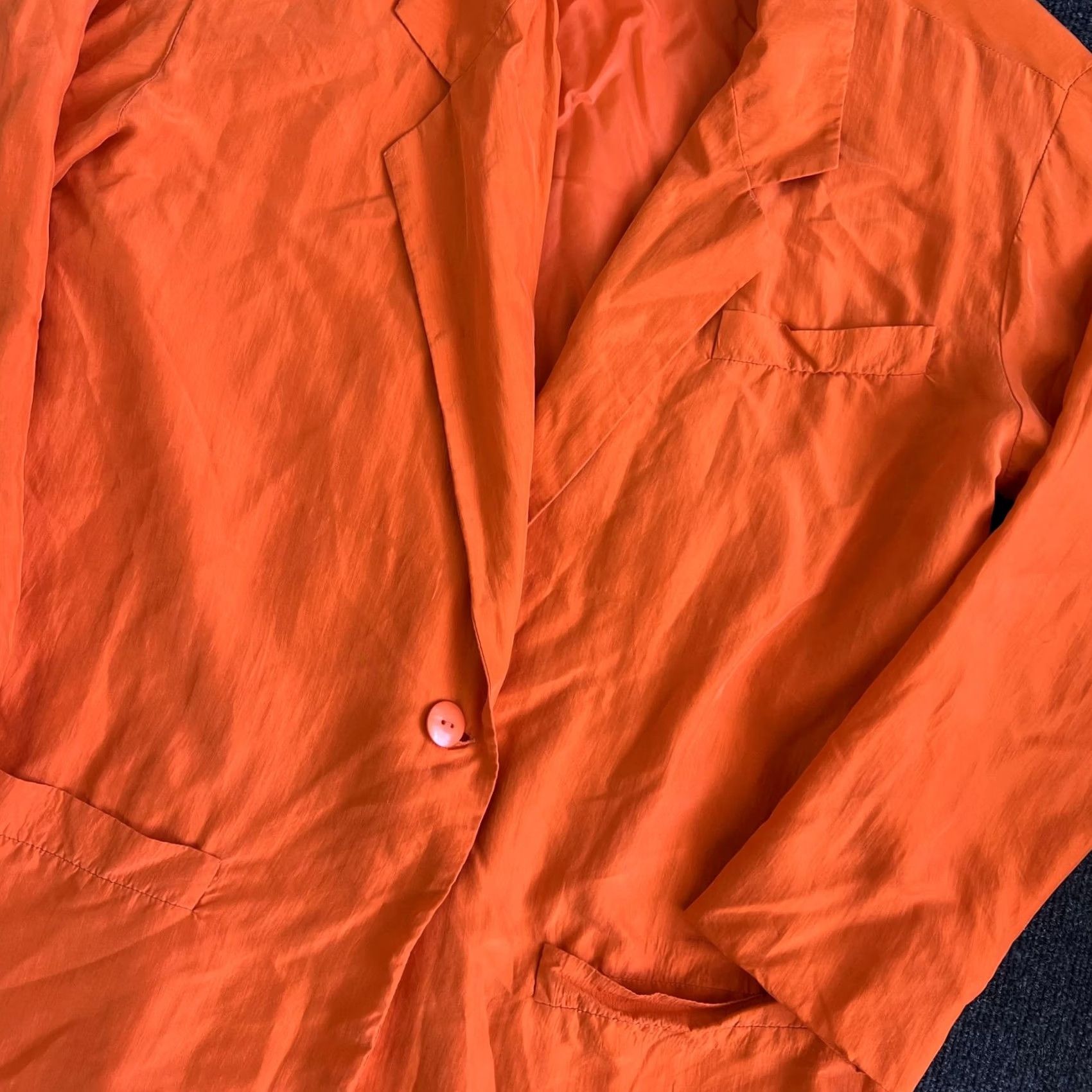 Vintage Silktime Jacket Womens Large Orange 100% Silk Lined Blazer career work office Notch Lipel? Size L / US 10 / IT 46 - 2 Thumbnail