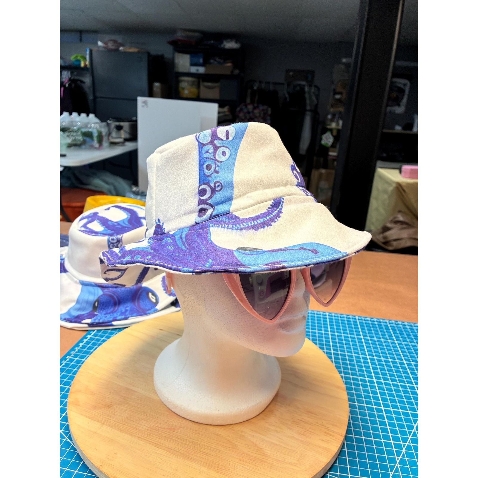Other Upcycled Coastal Bucket Hat – Blue & White Octopus Print, Size ONE SIZE - 7 Thumbnail