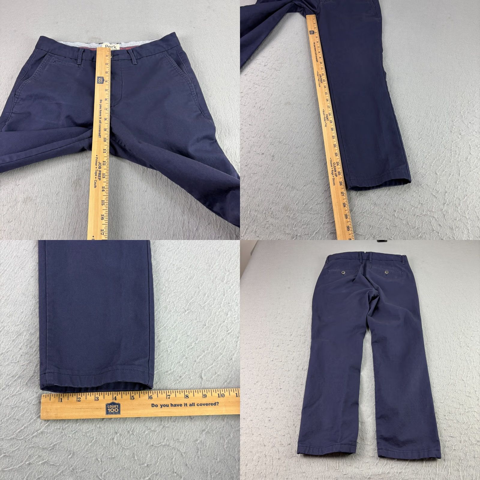 Vintage Perk Mens Pants 30x30 30x27 Blue Chino Straight Leg Khakis Casual Regular Cotton Front Flat Tagless Solid Pattern Zip Front Size US 30 / EU 46 - 8 Thumbnail