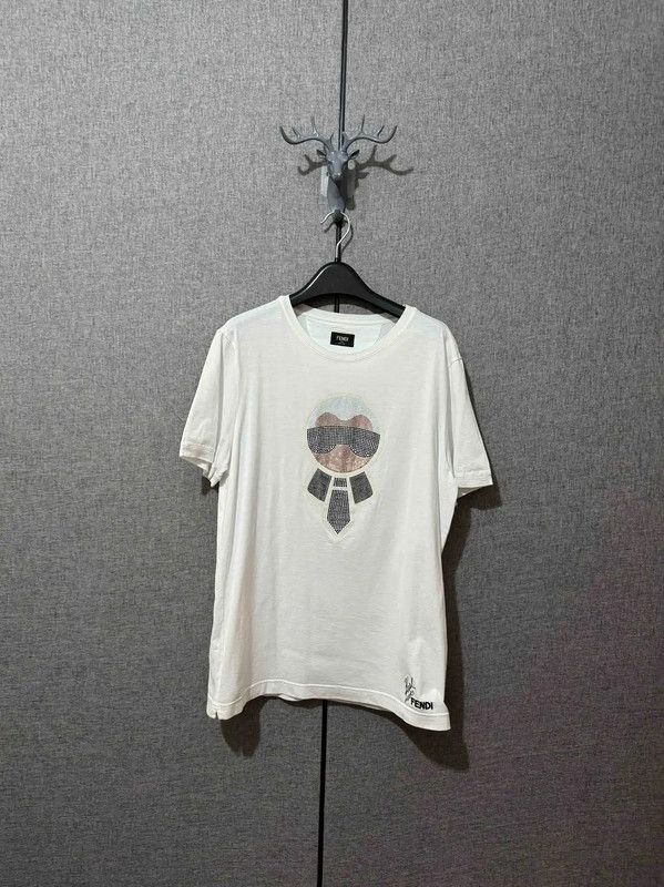 Fendi Fendi Men's White Embroidered Logo T-Shirt 0089 Size US L / EU 52-54 / 3 - 1 Thumbnail