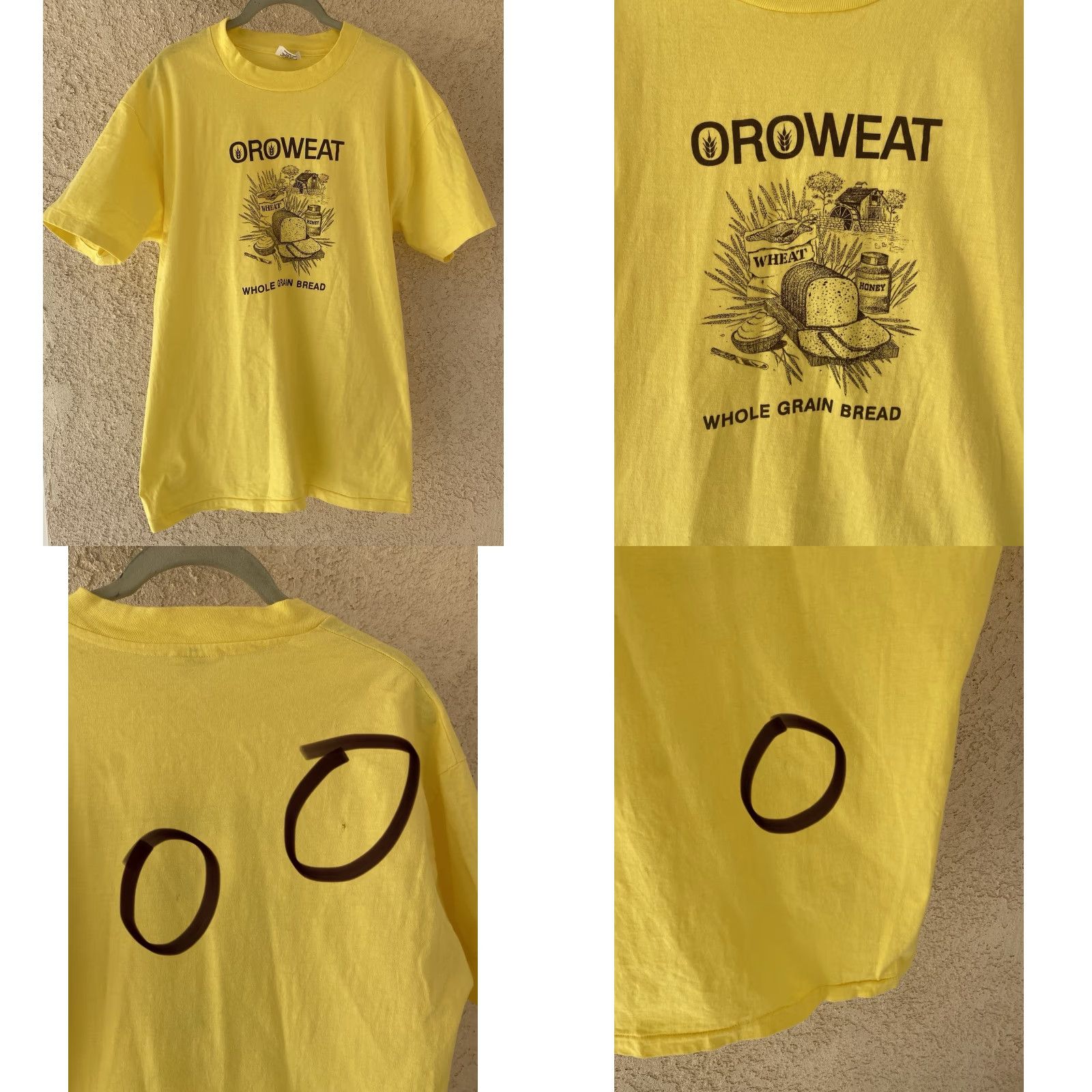 Hanes VINTAGE Hanes Beefy-T T-Shirt Mens XL Orowheat Whole Grain Bread Graphic Print Yellow 1980s Retro Vintage Size US XL / EU 56 / 4 - 10 Thumbnail