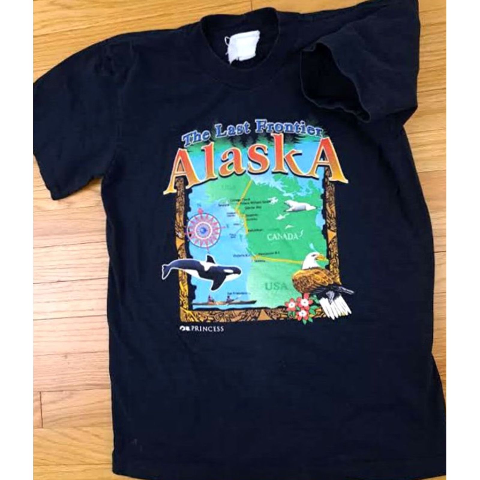 Vintage Pre-Owned Alaska The Last Frontier T-Shirt M Men Medium Black Short Sleeve Stitch Princess Cruise Pattern Solid 27in long 20in pit to pit Size US M / EU 48-50 / 2 - 4 Thumbnail