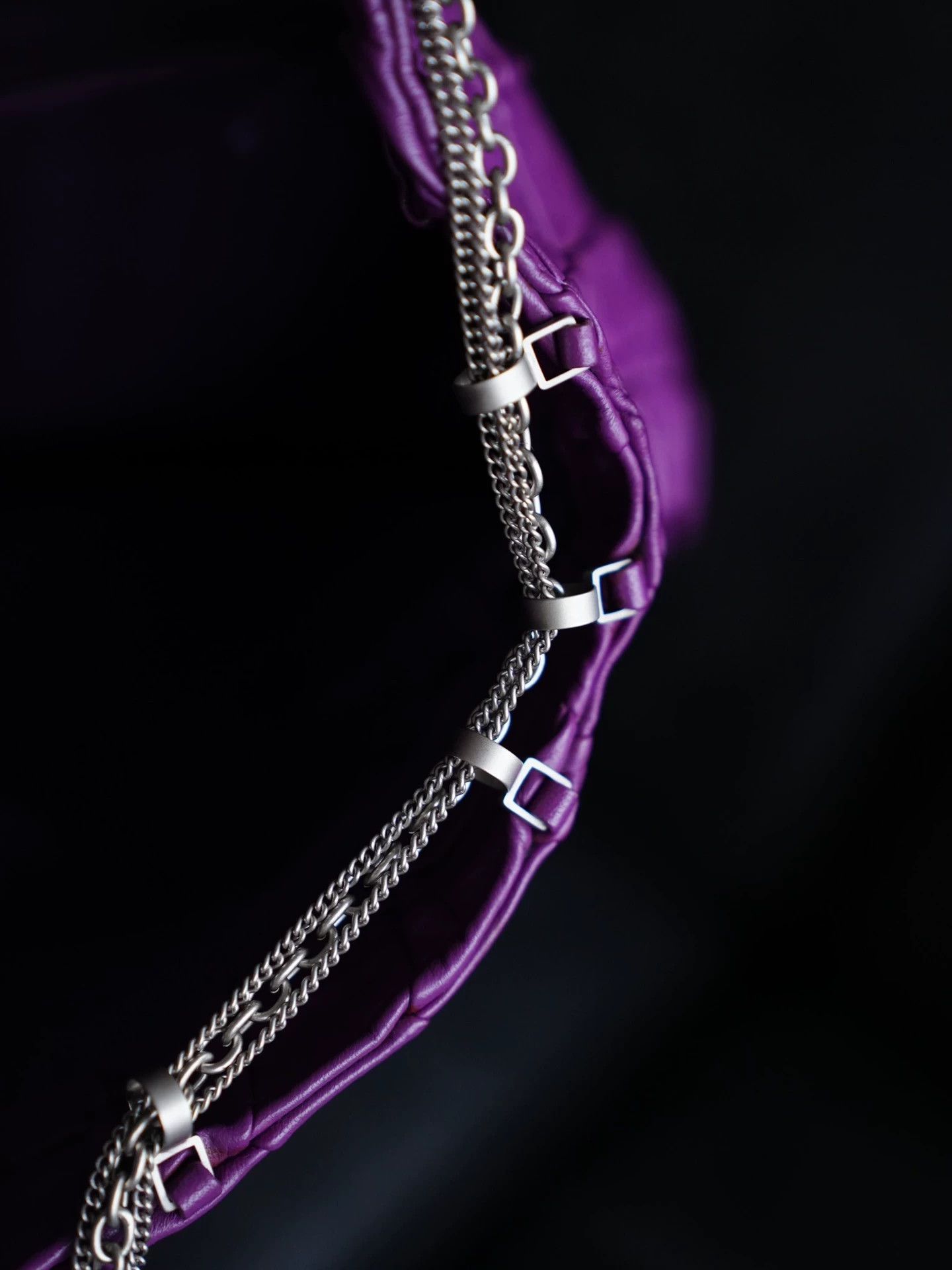 Versus Versus Purple Checkered Multi-Chain Leather Clutch Italy Size ONE SIZE - 6 Thumbnail