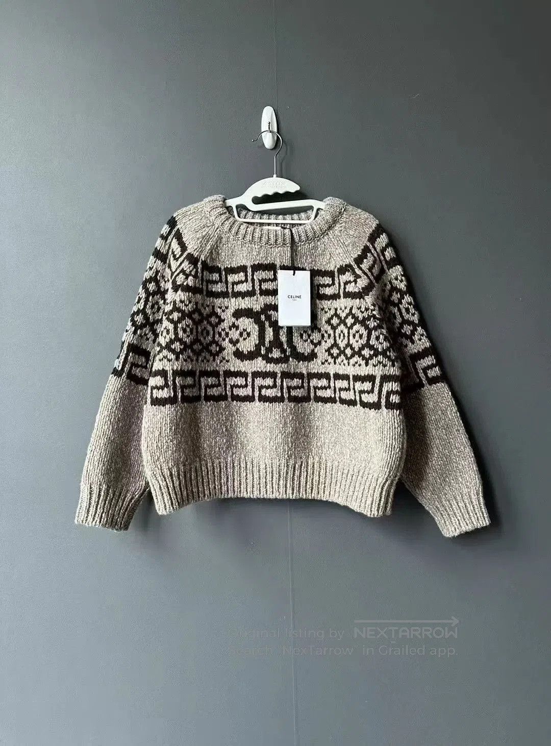 celine brown small check high-neck sweater.