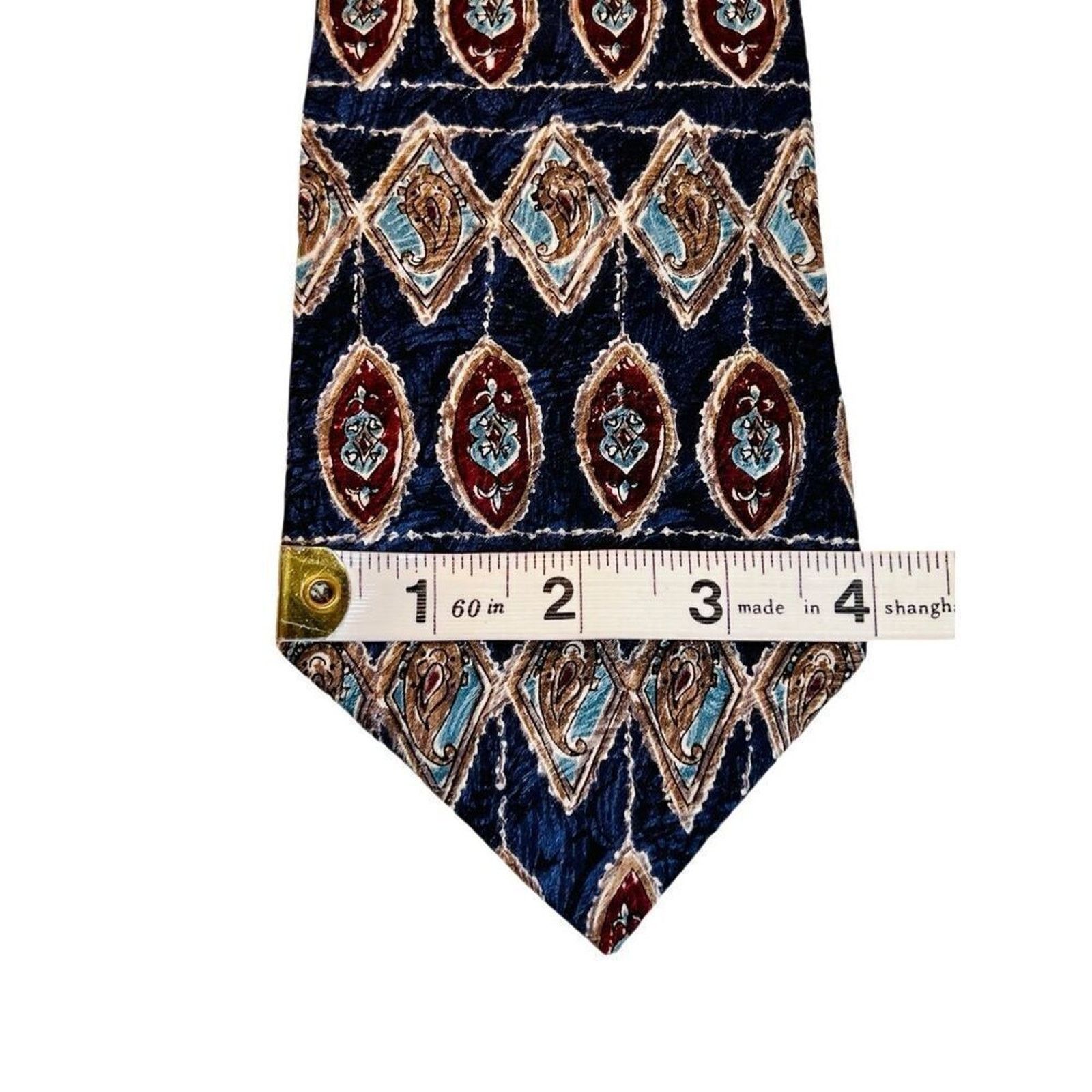 Adolfo Dominguez Vintage 90s Aldofo Retro Art Deco Silk Blue 55" x 4" Necktie Size ONE SIZE - 7 Thumbnail