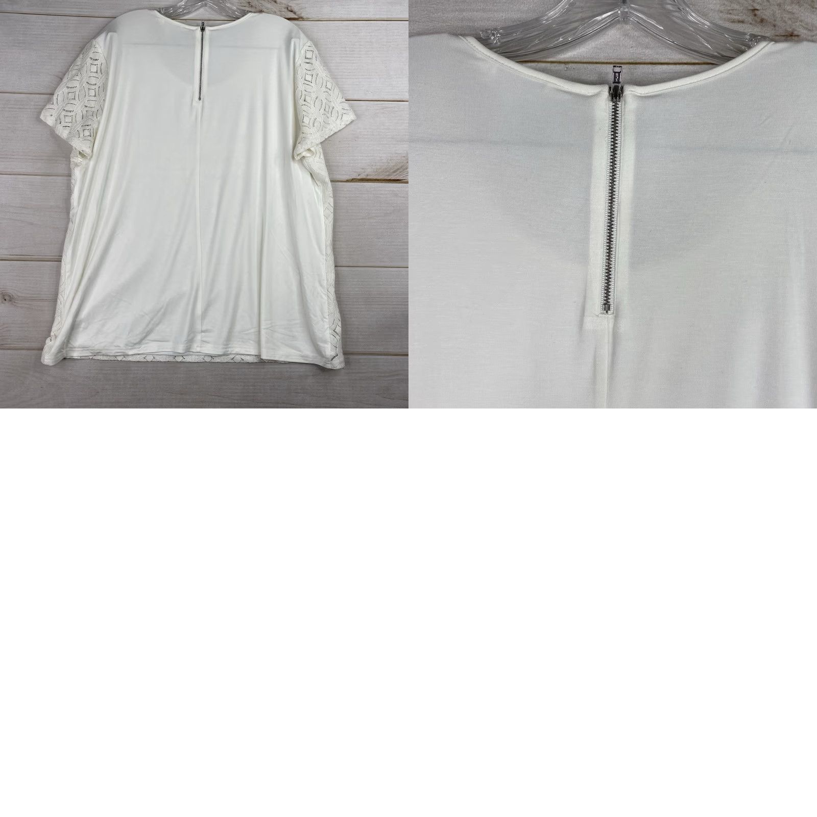Market Market Spruce Blouse Shirt Womens XXL White Lace Overlay Short Sleeve Zip Bluish-White Casual, Travel, Workwear Vintage No (Rearranged within rules) Size XXL / US 16-18 / IT 52-54 - 8 Thumbnail