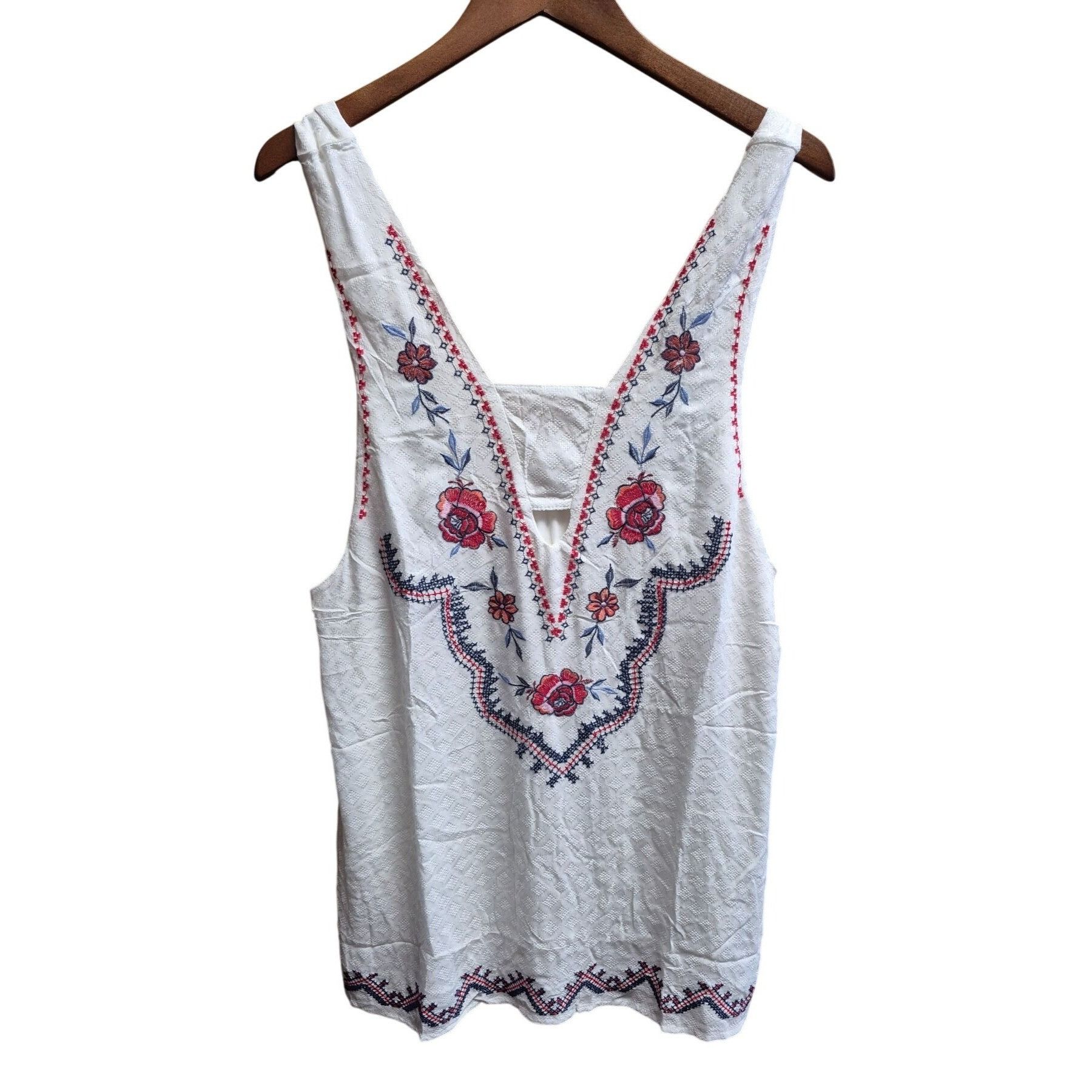 Other White Embroidered Sleeveless Boho Tunic Top XL W/ Floral Pat Size XL / US 12-14 / IT 48-50 - 2 Thumbnail