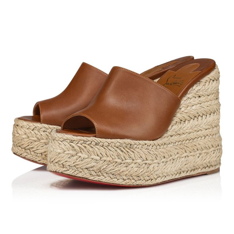 Christian Louboutin os11x0526 Ariella Zeppa 130mm Wedge Espadrilles Mules Brown Size US 7 / IT 37 - 2 Thumbnail