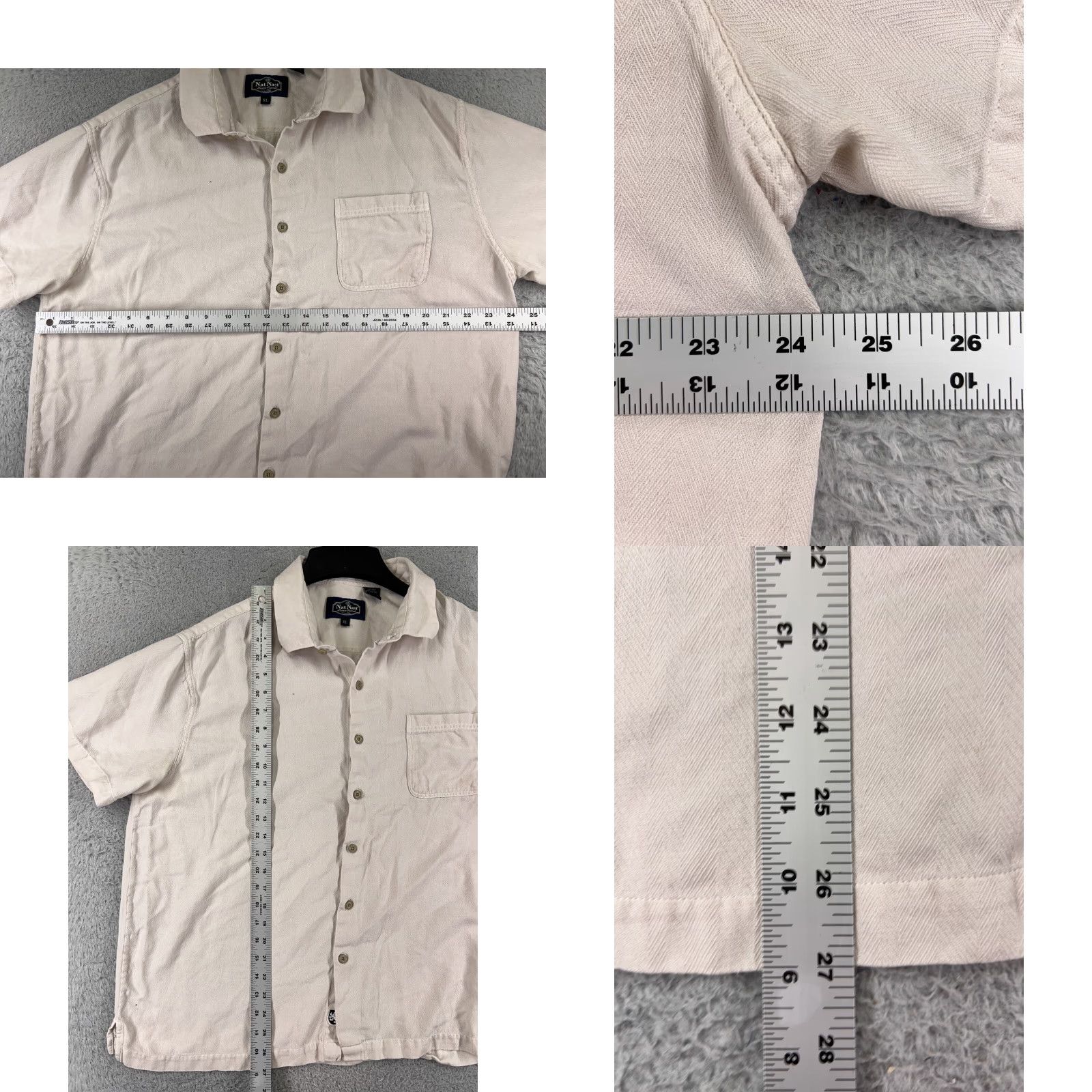 Nat Nast Nat Nast Luxury Originals Button-Up Shirt Mens XL Beige Herringbone Silk Cotton Blend Collared Short Sleeve Pockets Regular All Seasons Size US XL / EU 56 / 4 - 8 Thumbnail