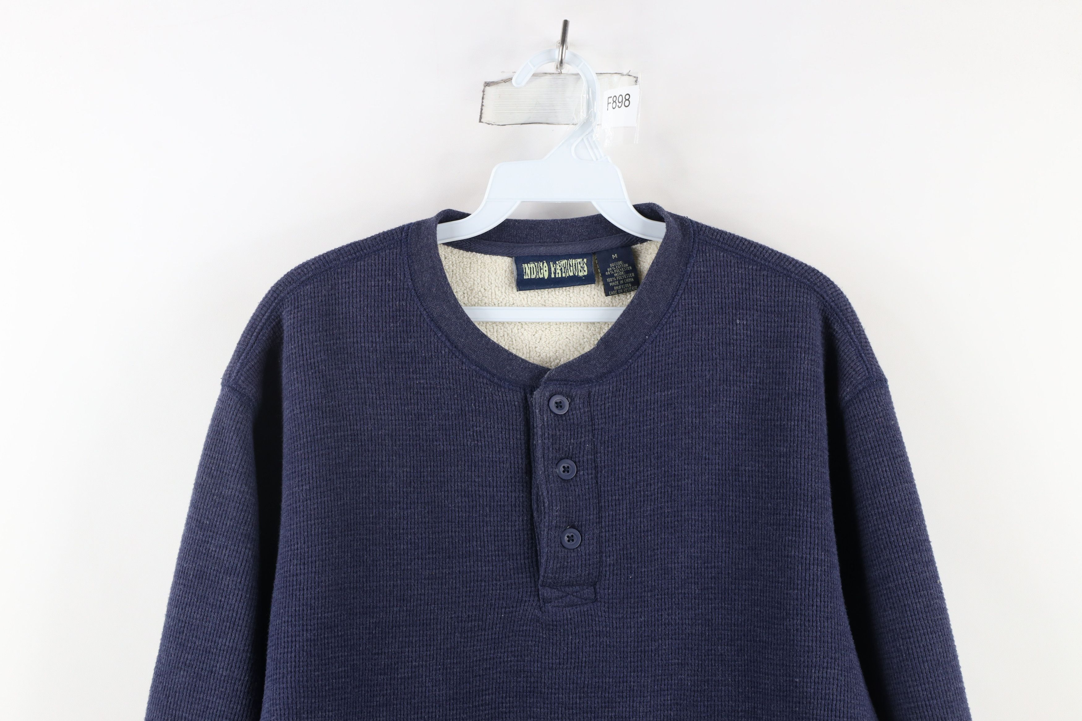 Vintage Vintage 90s Lined Thermal Waffle Knit Henley Sweatshirt Size US M / EU 48-50 / 2 - 2 Thumbnail