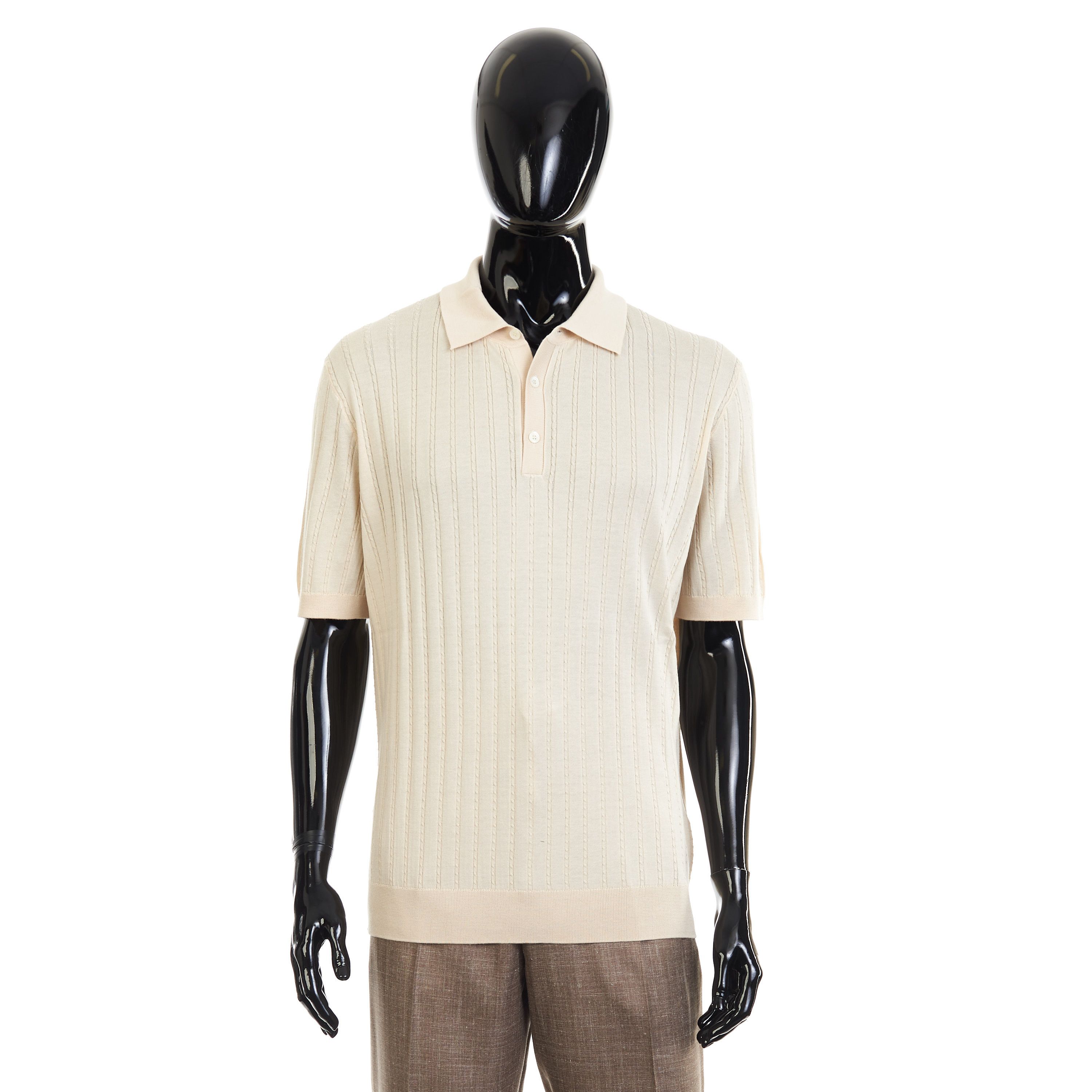 Other Brett Johnson Sand Brown Silk & Cotton Cable Knit Polo Shirt Size US M / EU 48-50 / 2 - 1 Thumbnail