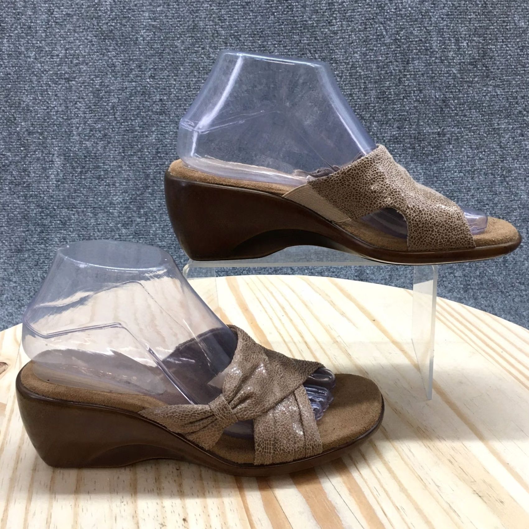 Vintage Aerosoles Sandals Womens 7.5 On Deck Casual Slip On Wedge Slide Brown Fabric Size US 8 / IT 38 - 2 Thumbnail