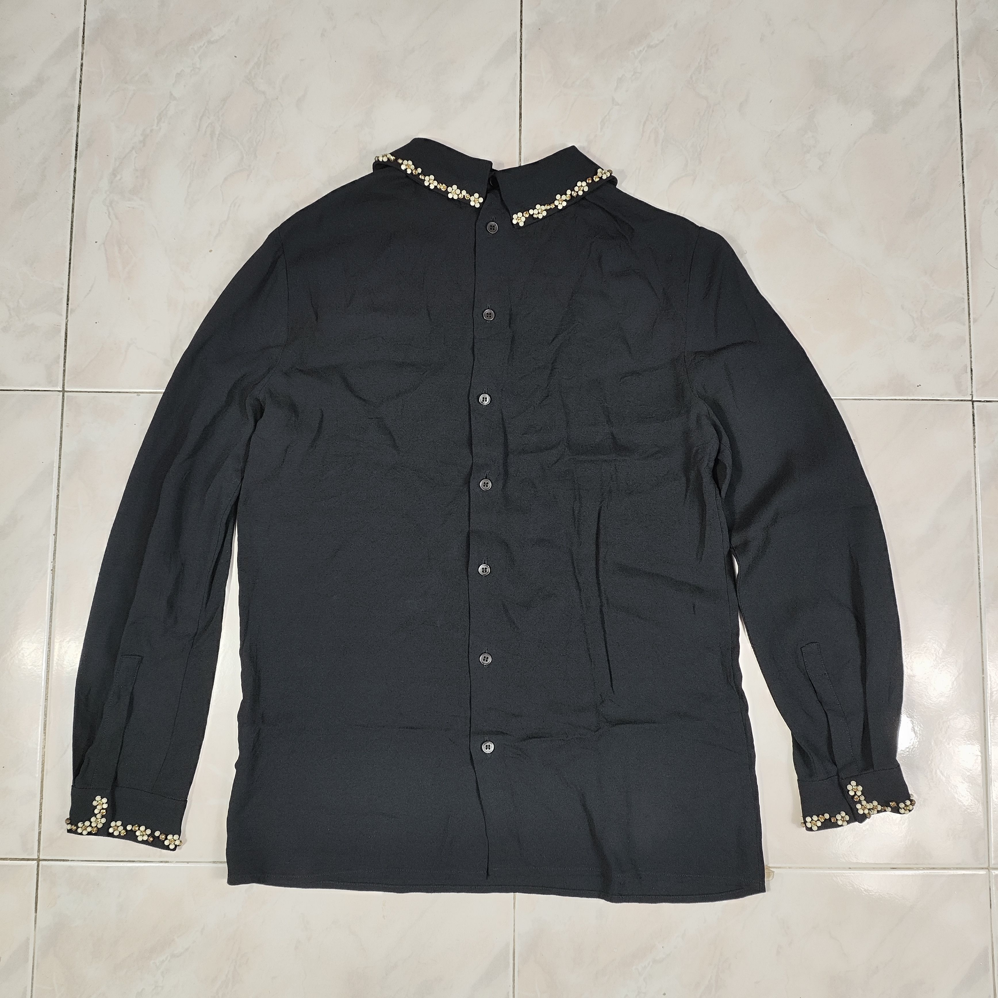 Miu Miu × Prada Miu Miu Black Crepe Floral Crystal Embellished Shirt Size XS / US 0-2 / IT 36-38 - 3 Thumbnail