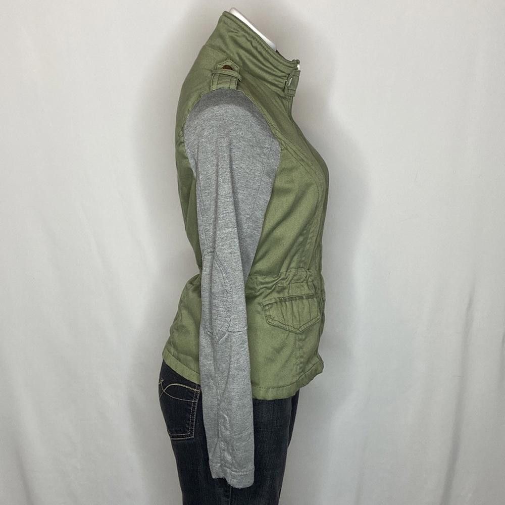 Designer Therapy Olive & Grey Cotton Cinch Waist Moto Jacket, L Size L / US 10 / IT 46 - 5 Thumbnail
