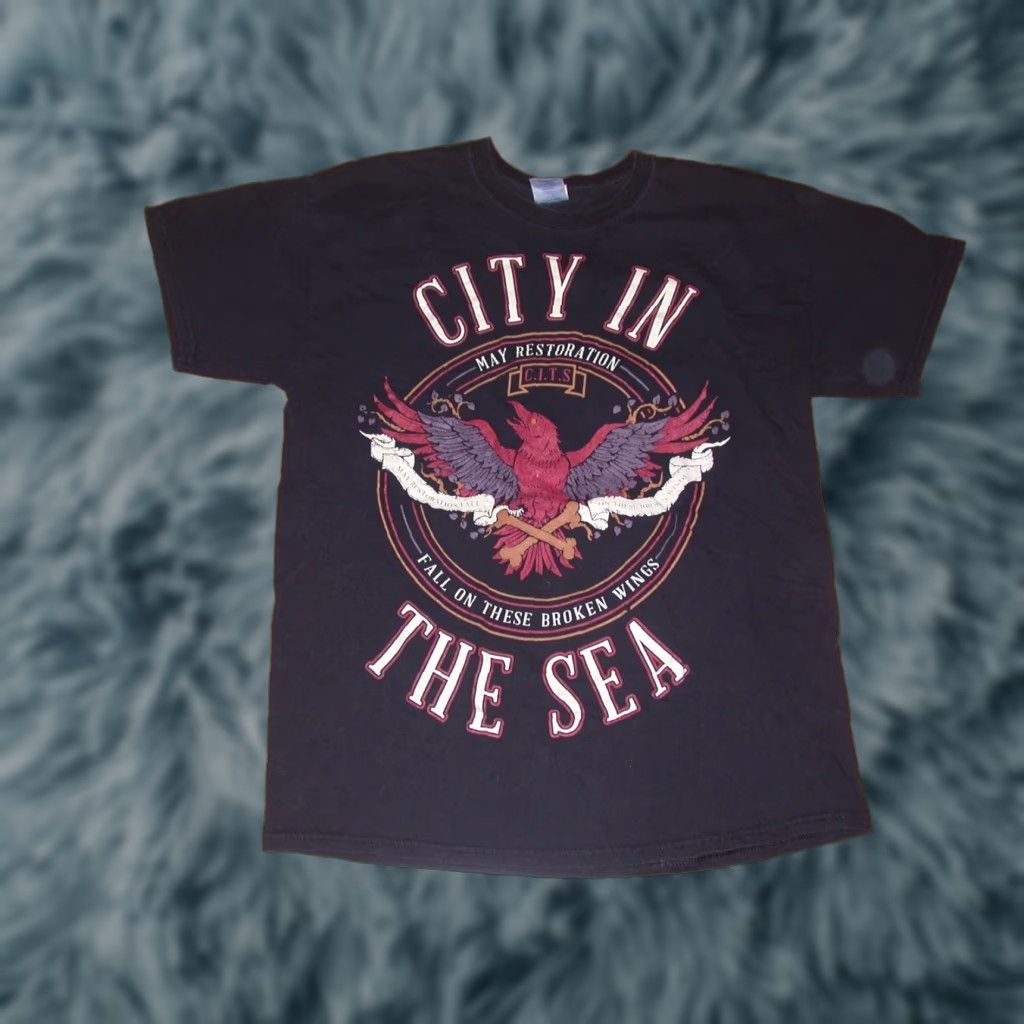 Gildan VINTAGE City In The Sea T Shirt Large Black Gildan 100% Cotton Metal Size US L / EU 52-54 / 3 - 1 Thumbnail